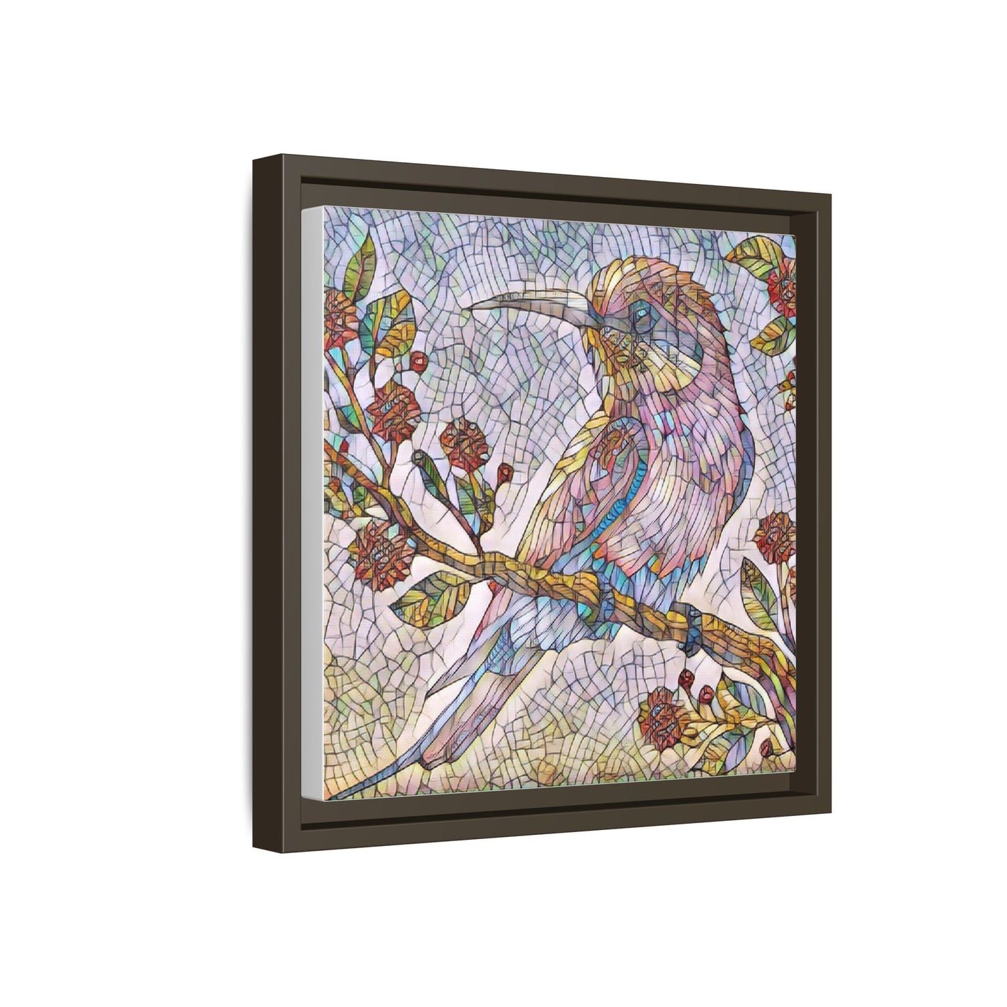 Framed Mosaic Bird Art Print — Colorful Kookaburra Wall Canvas