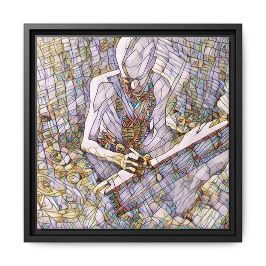 Abstract Fantasy Warrior Matte Framed Canvas — Colorful Stained-Glass Style Art