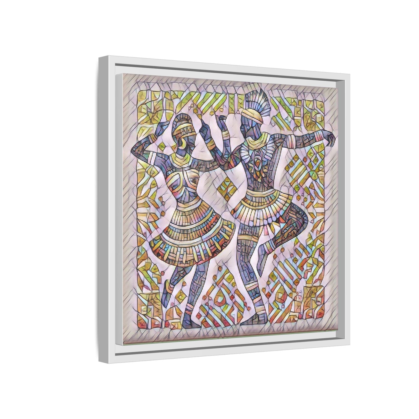 Framed Matte Canvas Print — Colorful Tribal Dancers Wall Art