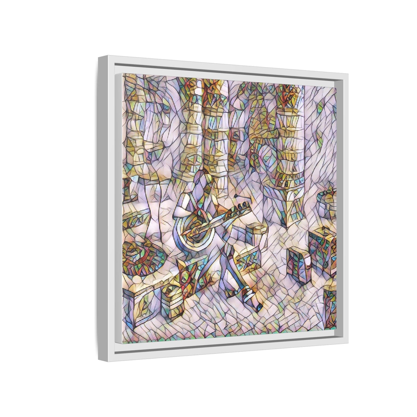 Framed Matte Canvas Art - Abstract Guitarist in Colorful Mosaic