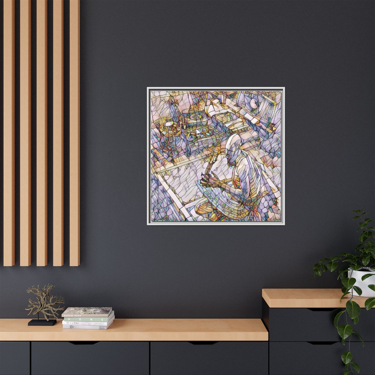 Stained-Glass DJ Matte Canvas Print (Framed) — Colorful Music Room Wall Art
