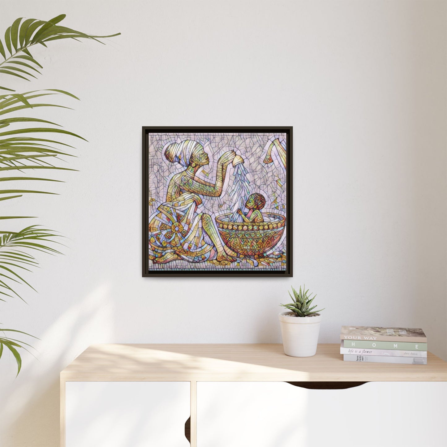 African Mother and Child Mosaic Matte Canvas (Framed)