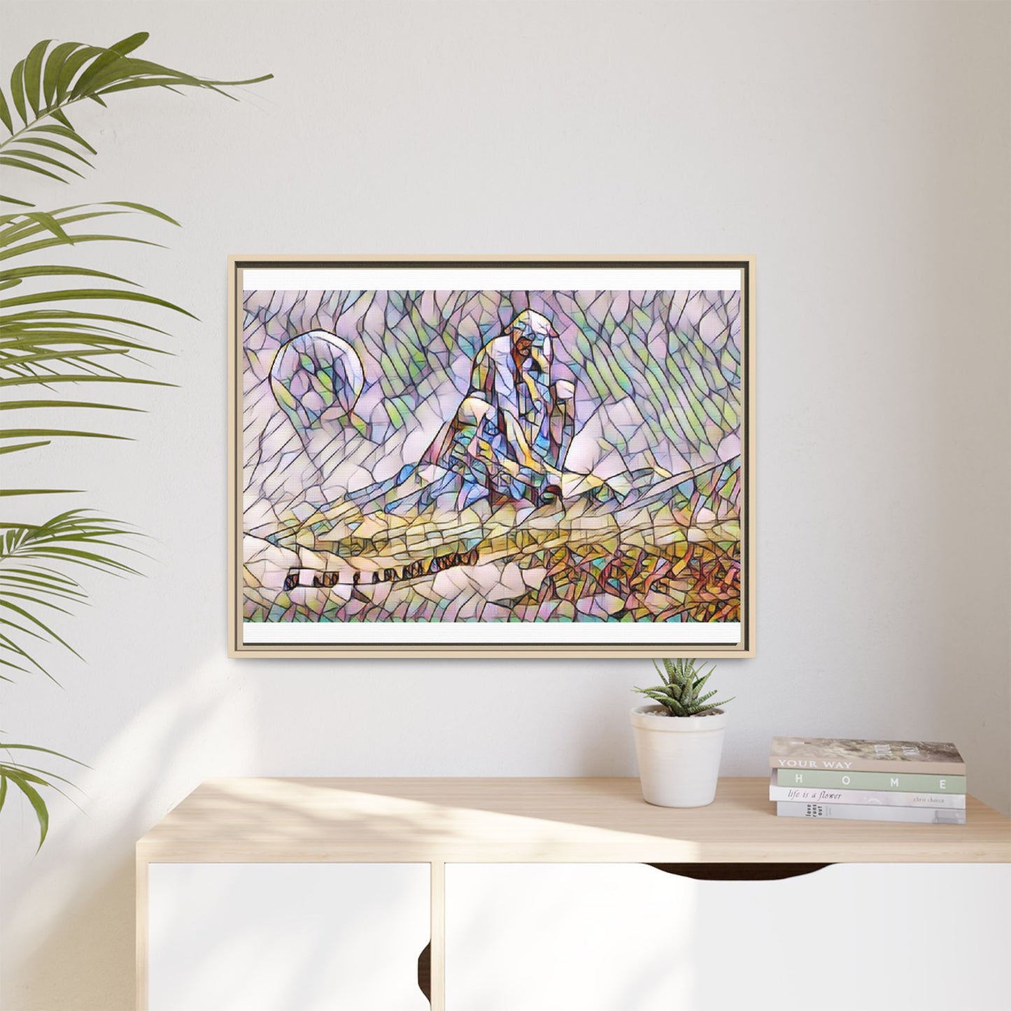 Stained-Glass Surfing Canvas Print — Framed Matte Wall Art