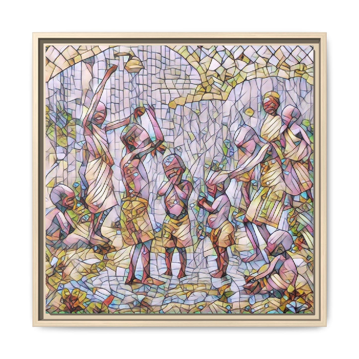 Framed Matte Canvas – Colorful Mosaic Children Playing Wall Art