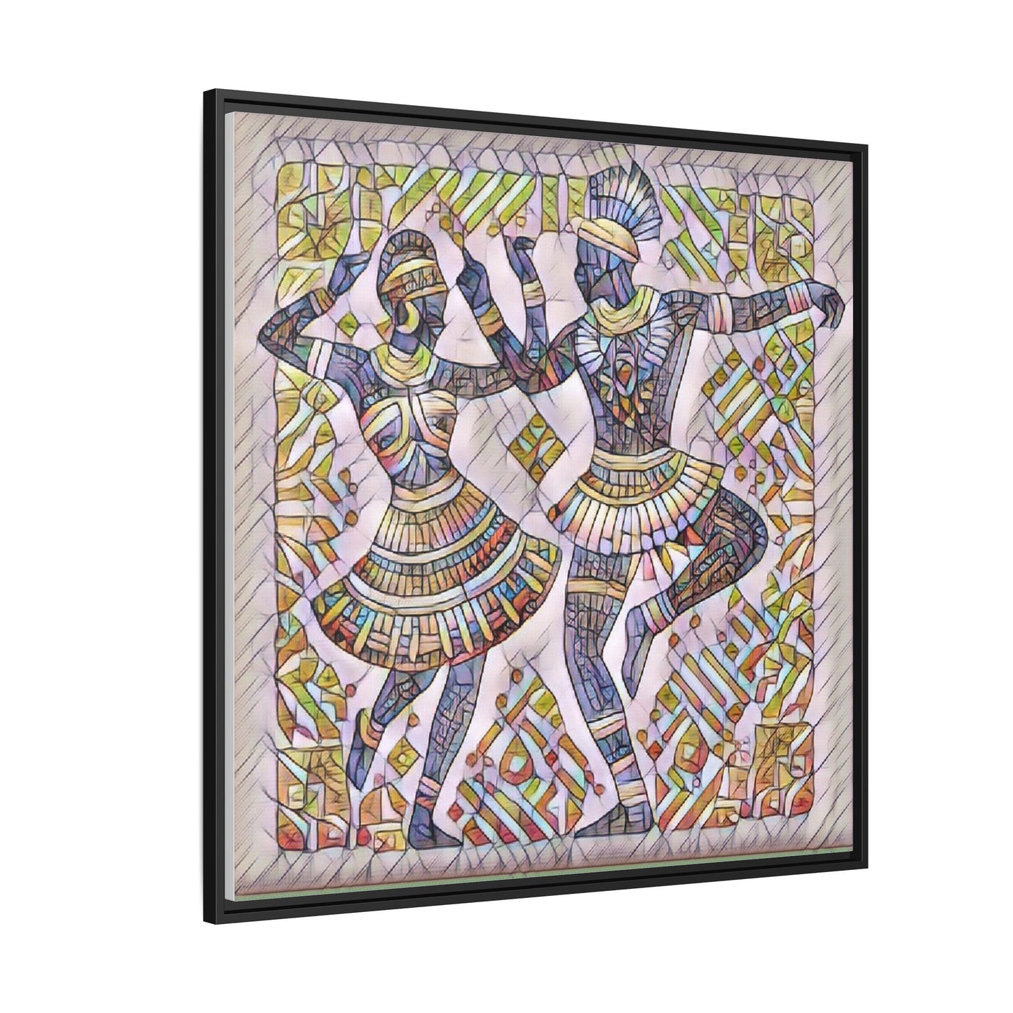 Framed Matte Canvas Print — Colorful Tribal Dancers Wall Art
