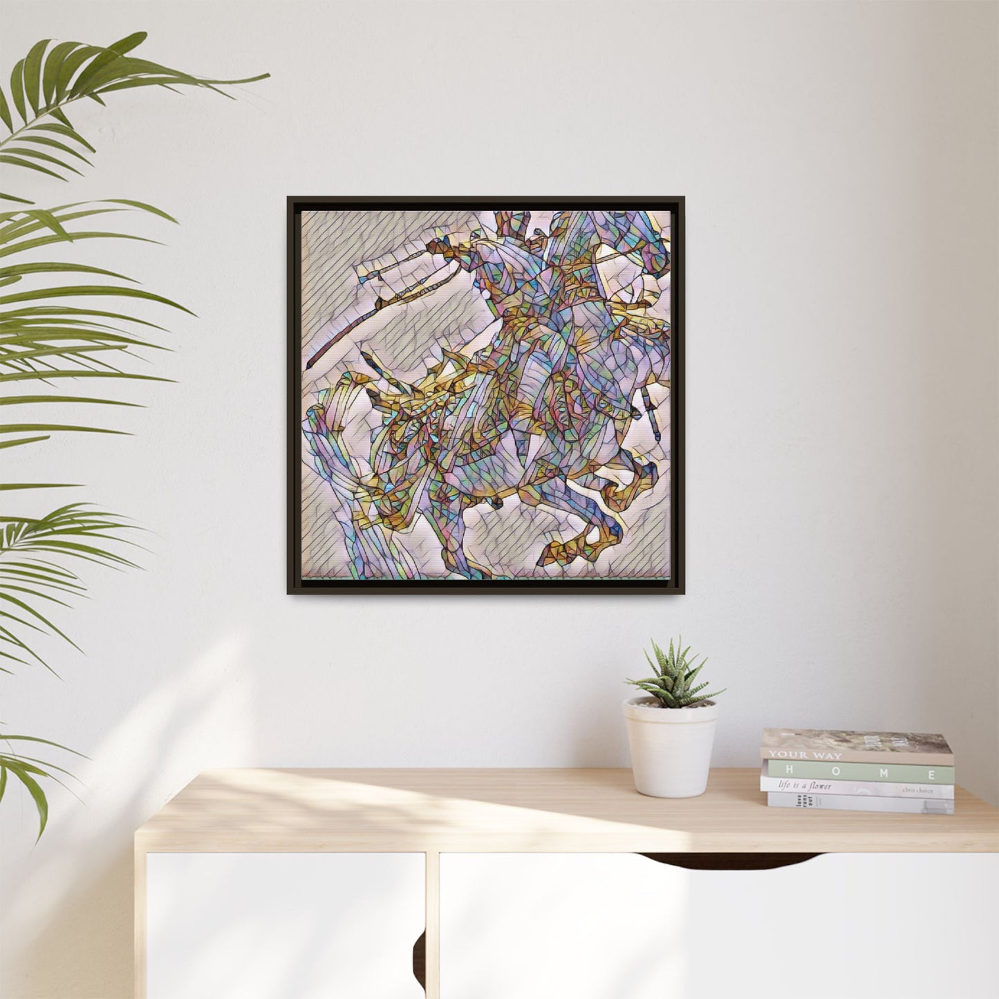 Framed Abstract Stained-Glass Horse Canvas