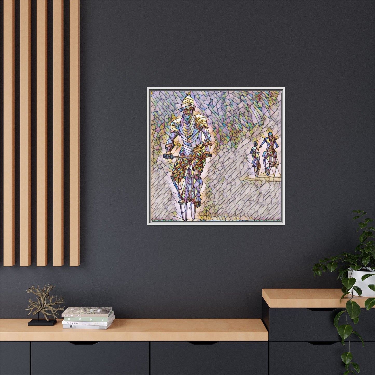 Cyclists Mosaic Matte Canvas Framed Wall Art