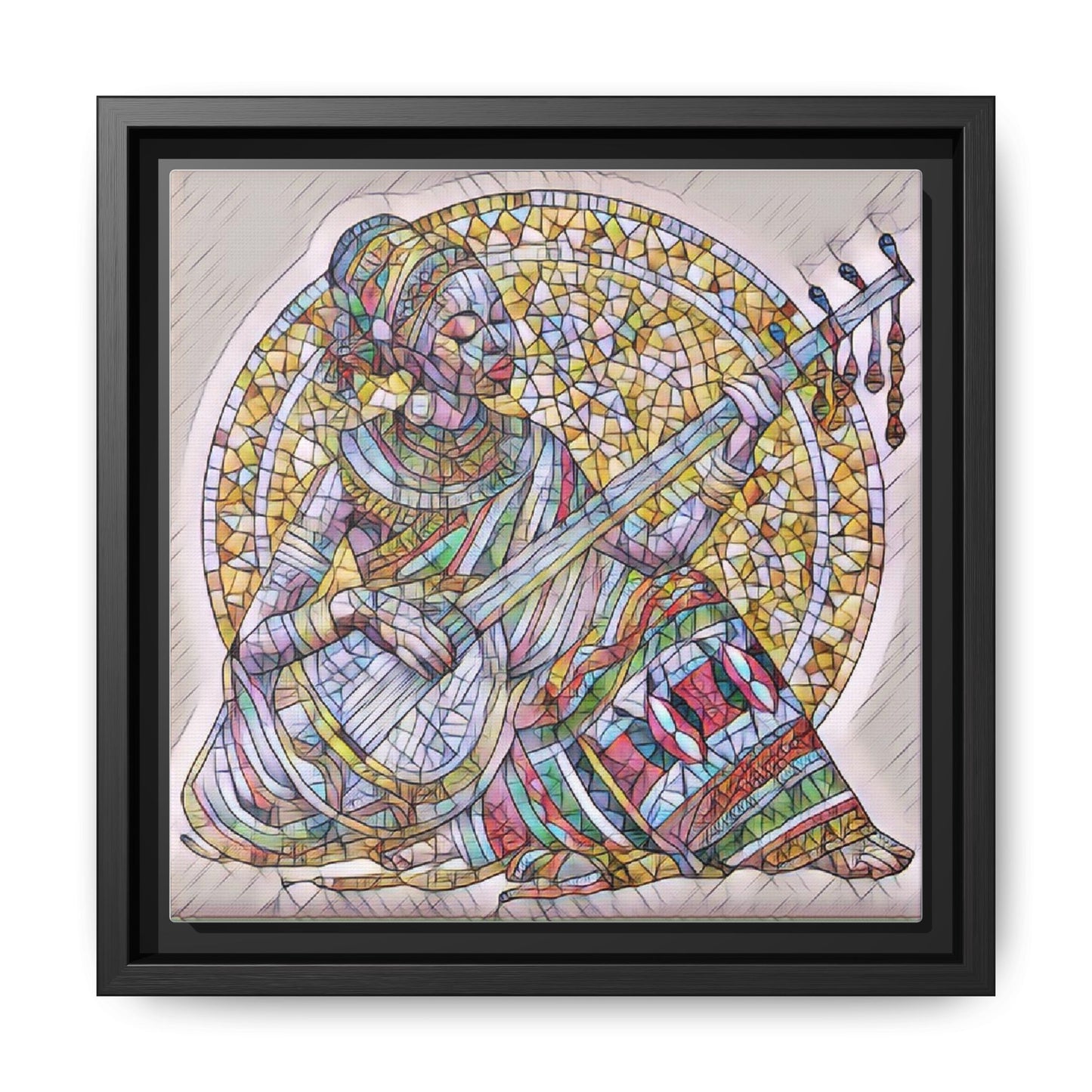 Framed Canvas Art - Colorful Mosaic Musician Wall Decor