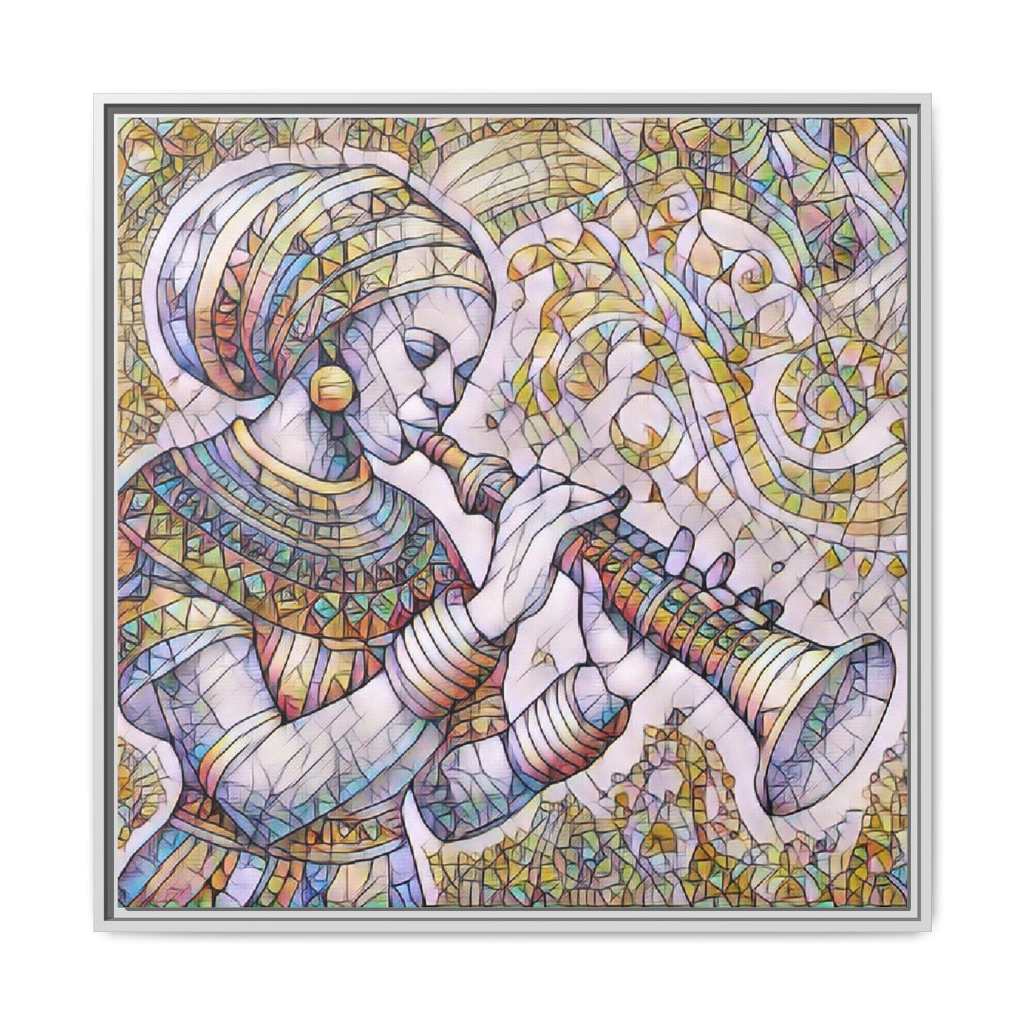 Egyptian Flutist Mosaic Matte Canvas Framed Art