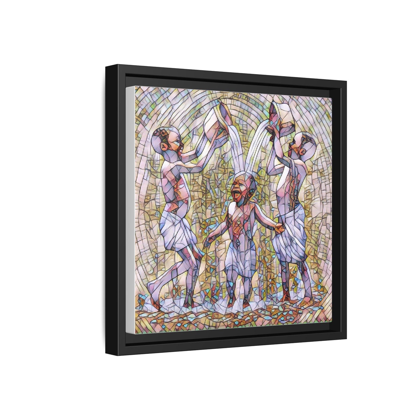 Framed Matte Canvas Art – Joyful Water Dance Family Stained-Glass Print