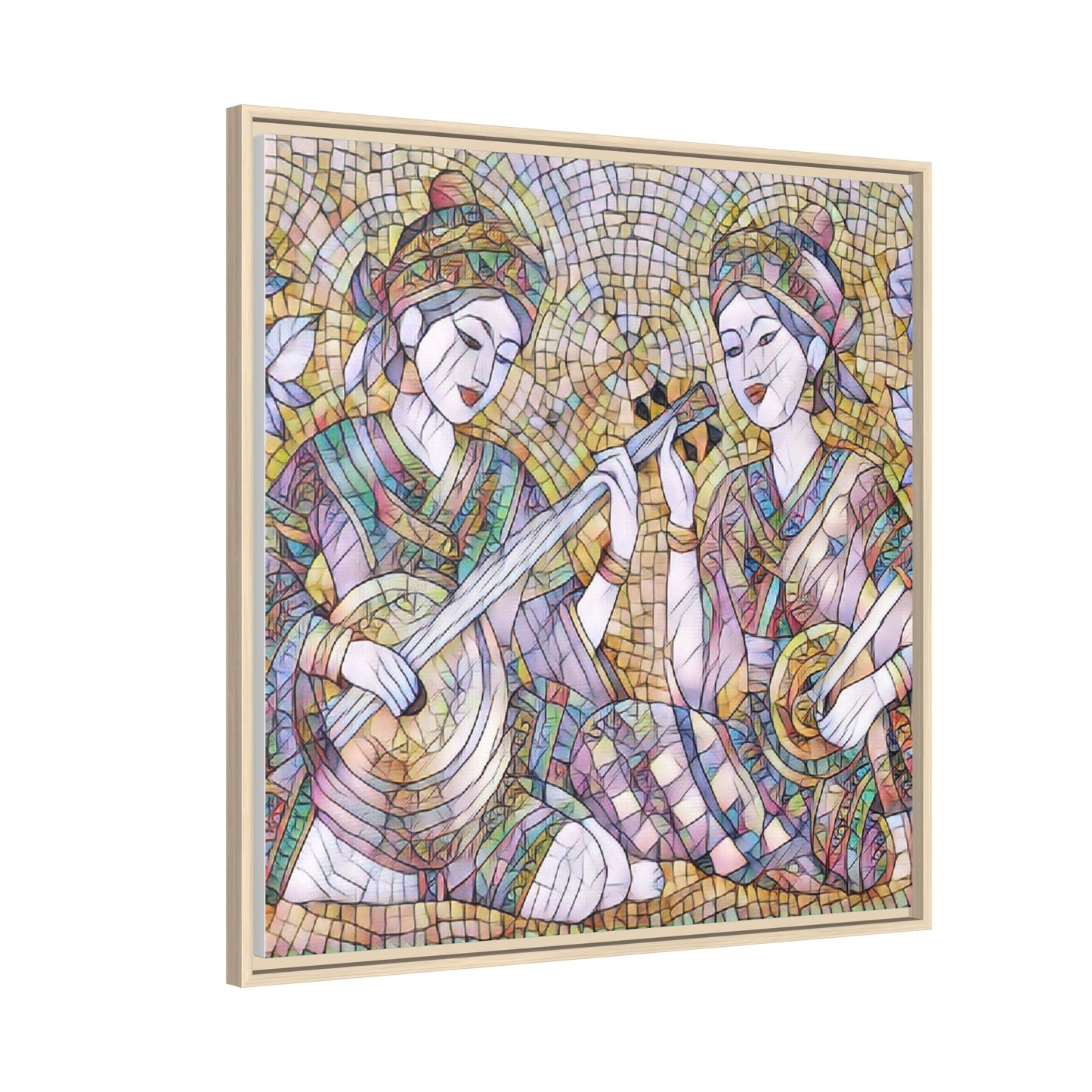 Framed Mosaic Musician Canvas Art — Ethnic Duo Wall Decor