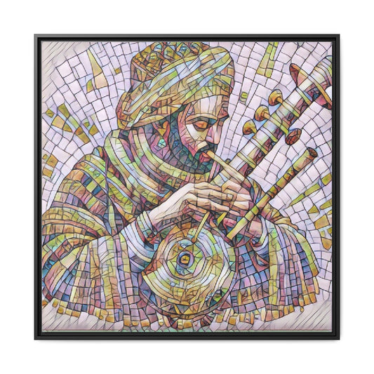 Framed Canvas Art — Colorful Sitar Player Mosaic Print