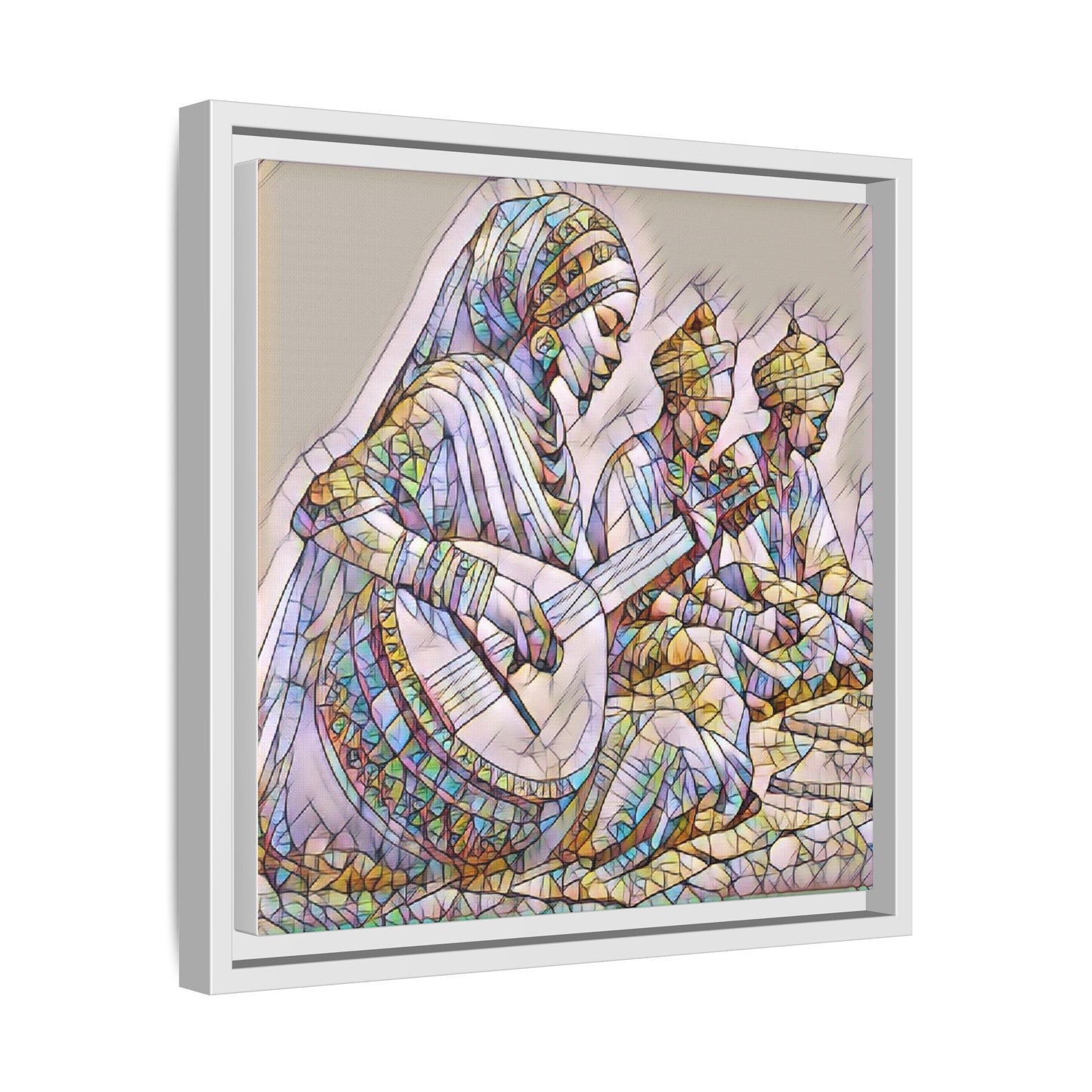 Framed Matte Canvas: Colorful Moroccan Musicians Wall Art