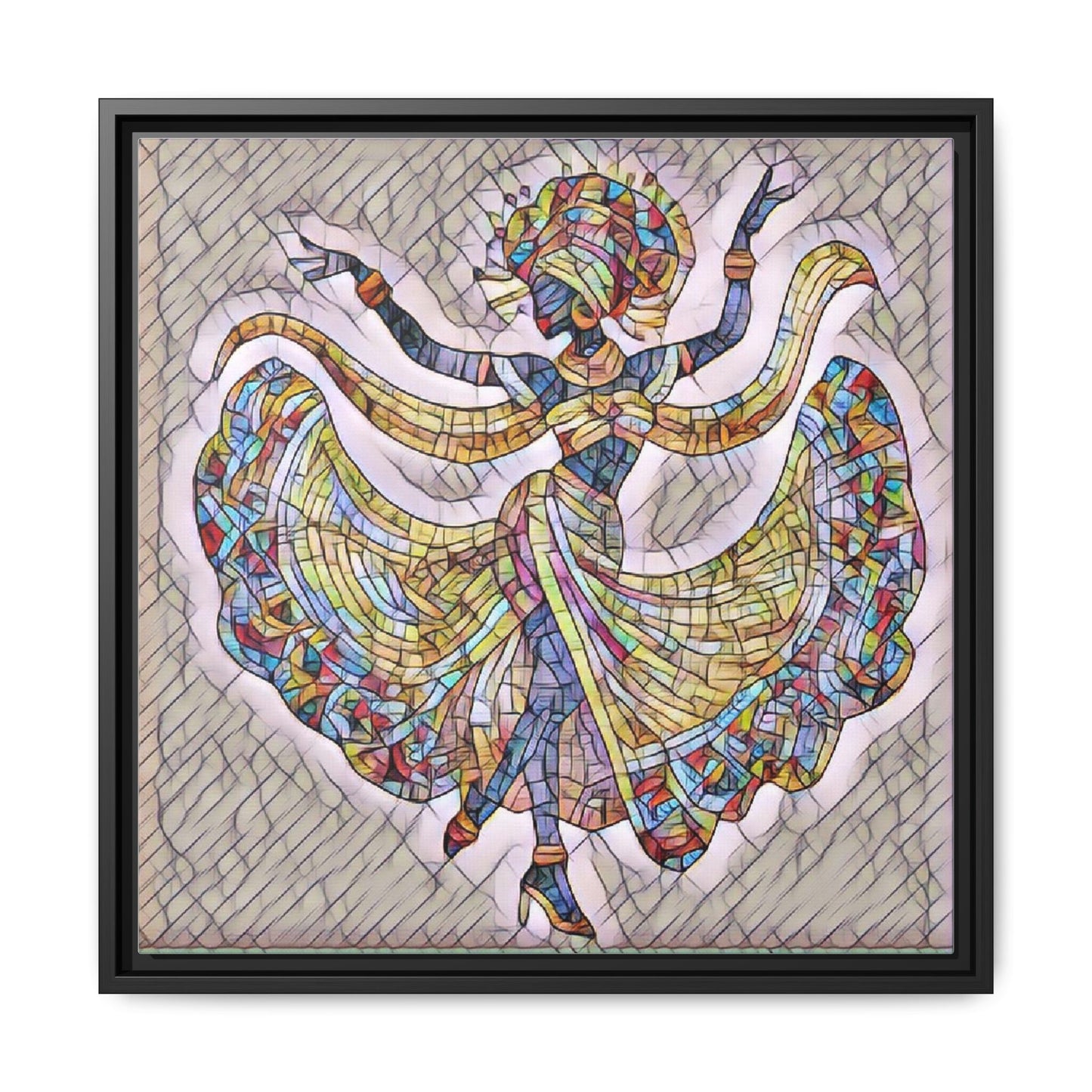 Colorful Mosaic Dancer Framed Canvas Art