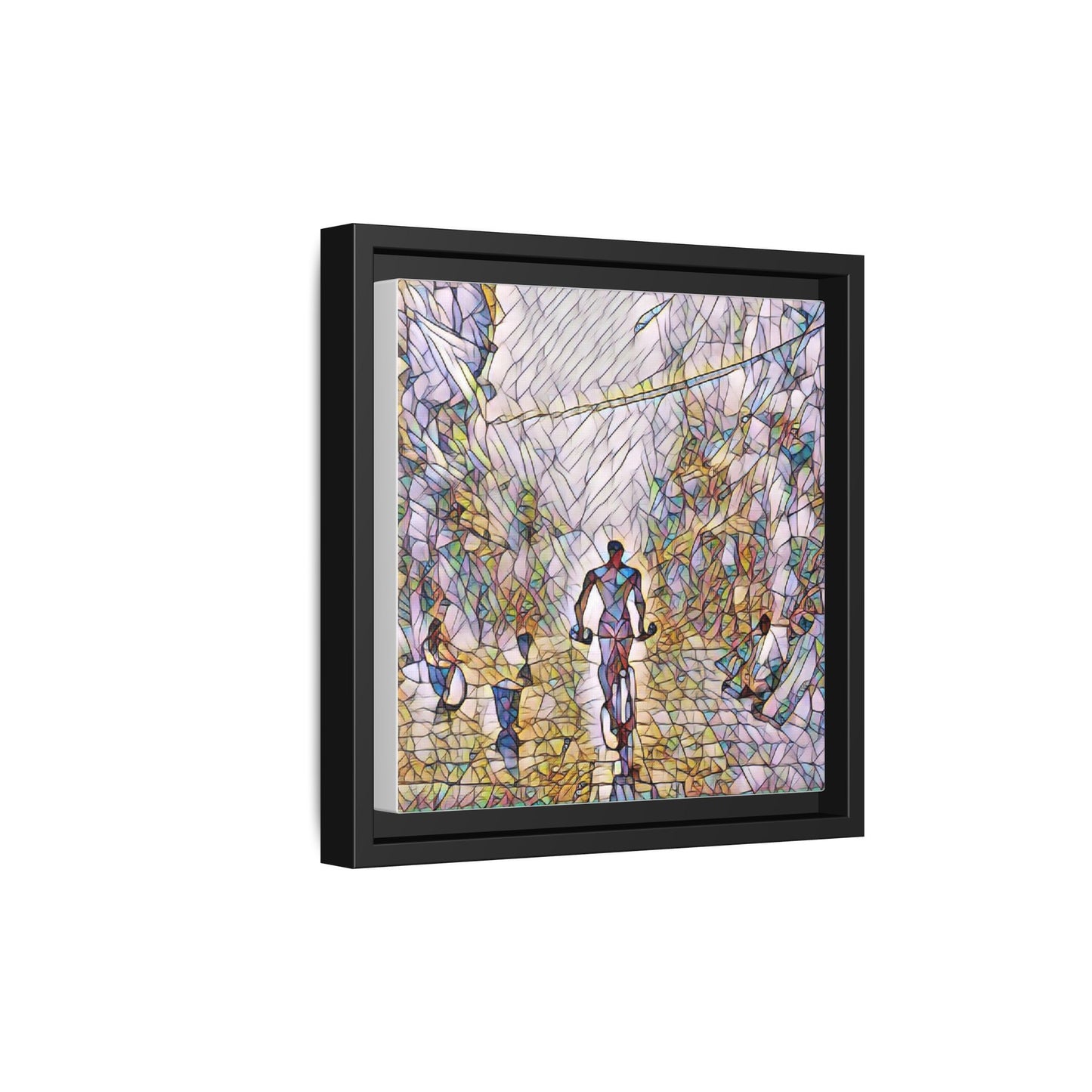 Cyclist Stained-Glass Matte Canvas Framed Wall Art