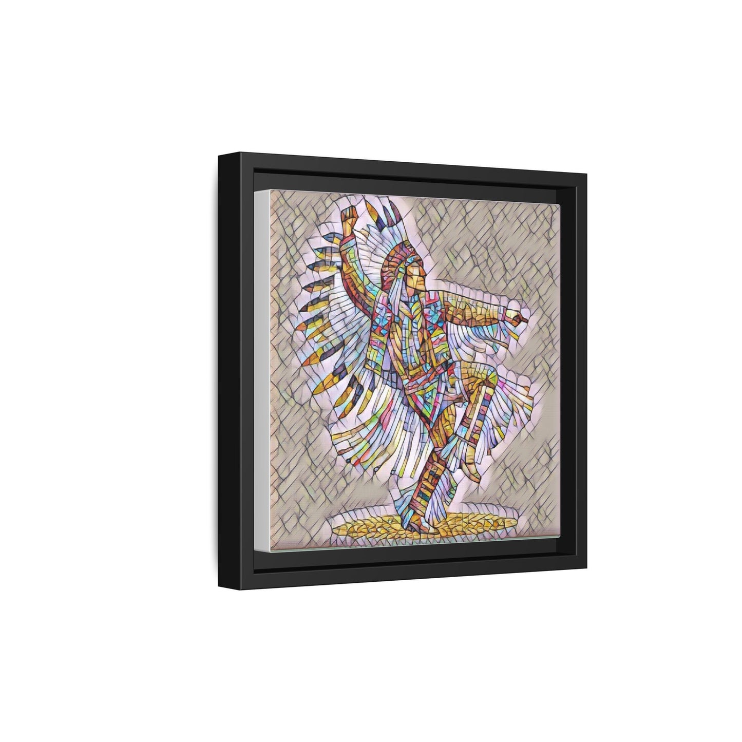 Colorful Native Dancer Framed Canvas Art — Stained Glass Style Wall Decor