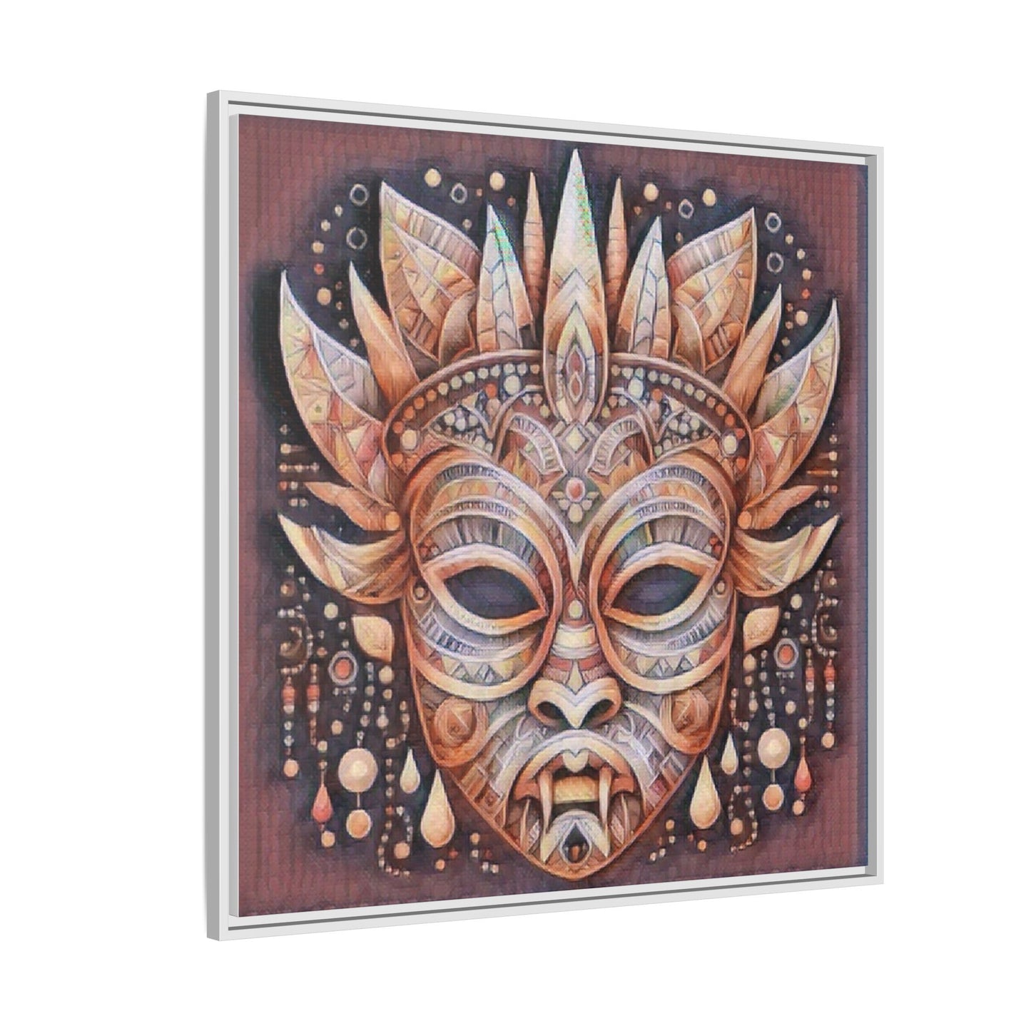 Tribal Sun Mask Framed Canvas Art — Boho Ethnic Wall Decor