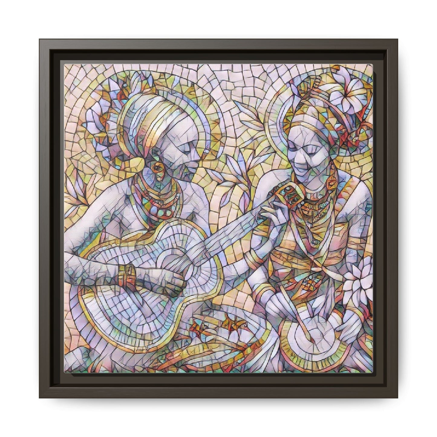 Framed Canvas Art – Colorful Mosaic Musicians Wall Decor