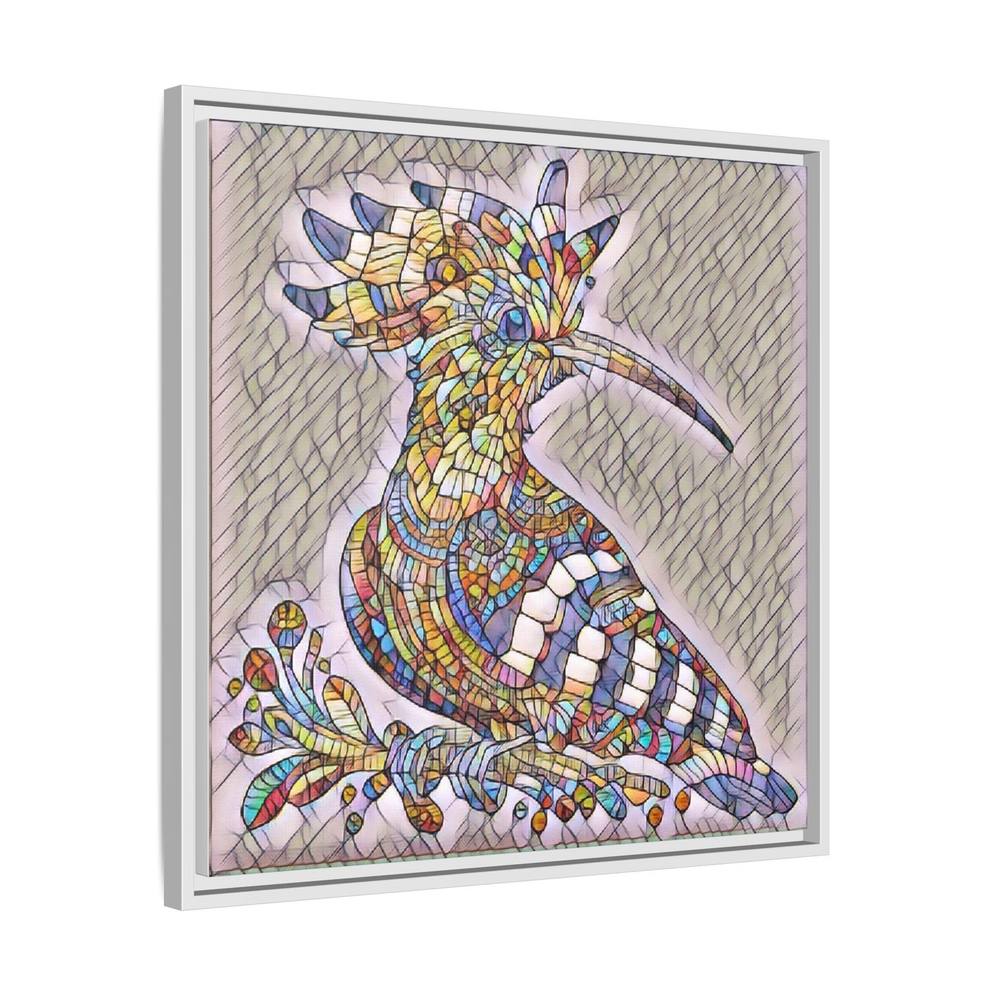 Colorful Mosaic Bird Matte Framed Canvas Wall Art