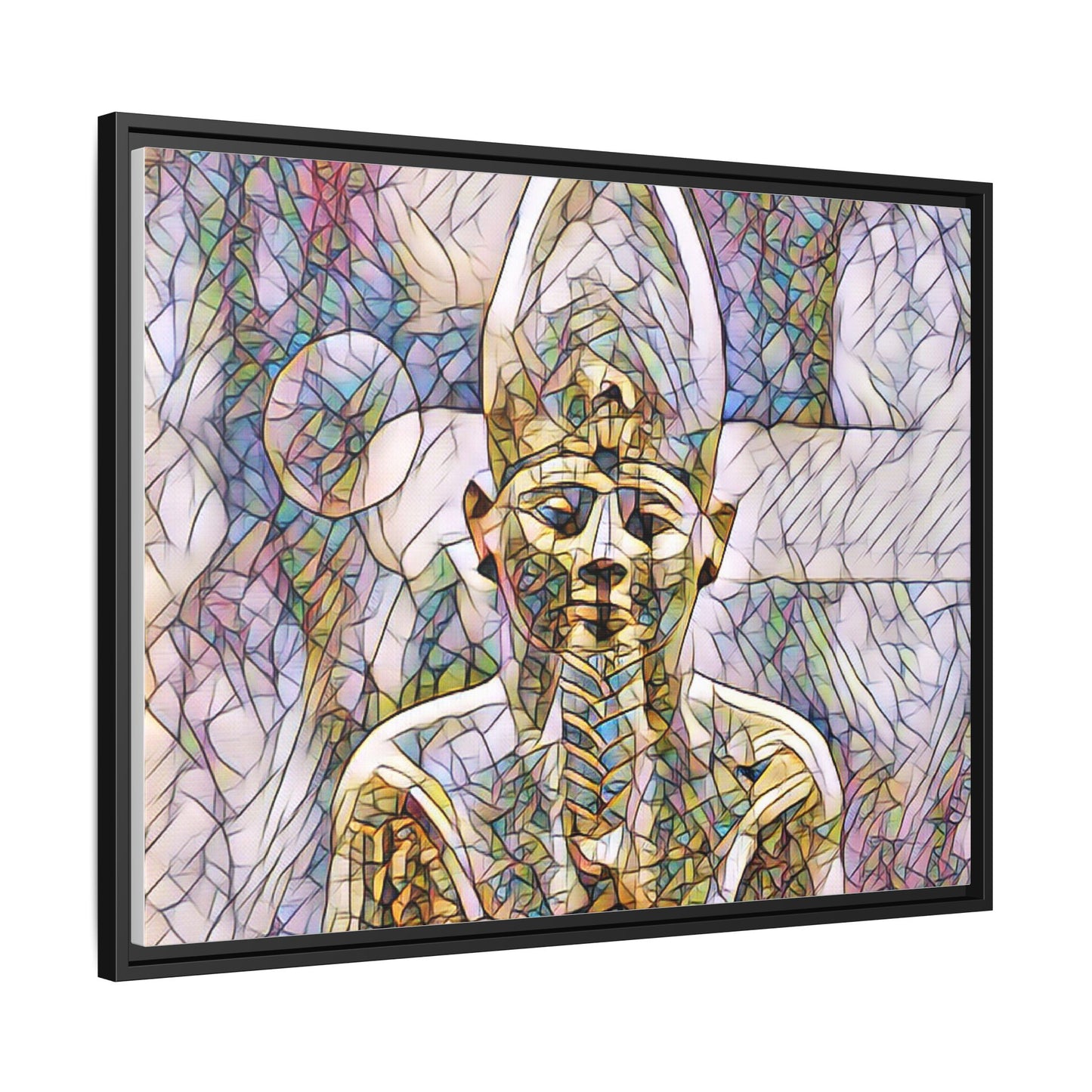 Egyptian Pharaoh Stained-Glass Style Matte Canvas Print, Framed