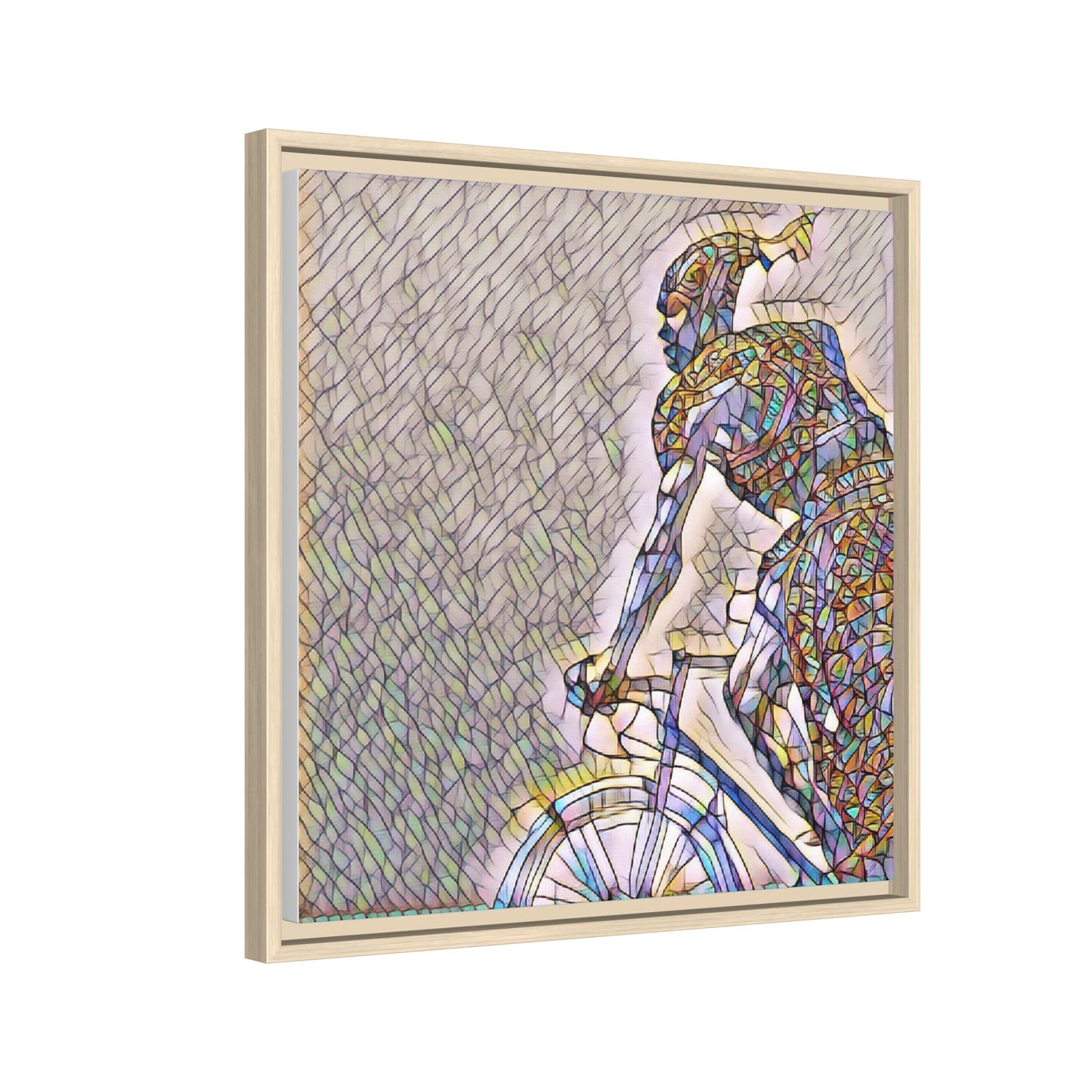 Cyclist Mosaic Matte Canvas Print — Framed Multicolor Bike Art