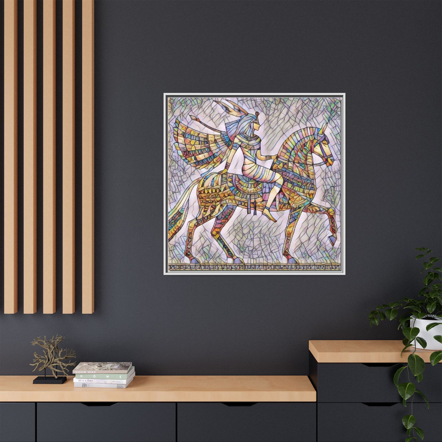Stained-Glass Style Egyptian Horseman Framed Canvas Print