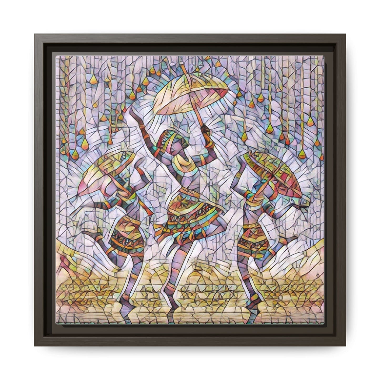 Colorful African Dance Framed Canvas Art — Umbrella Dancers Wall Decor