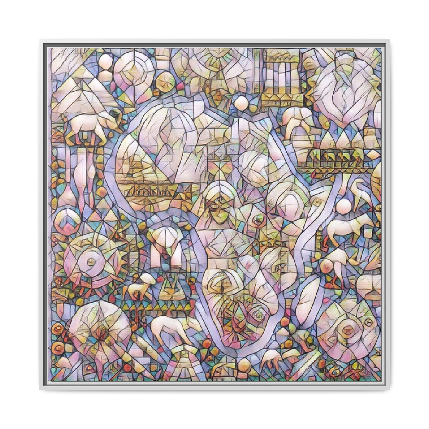 Abstract Stained-Glass Style Framed Canvas Print