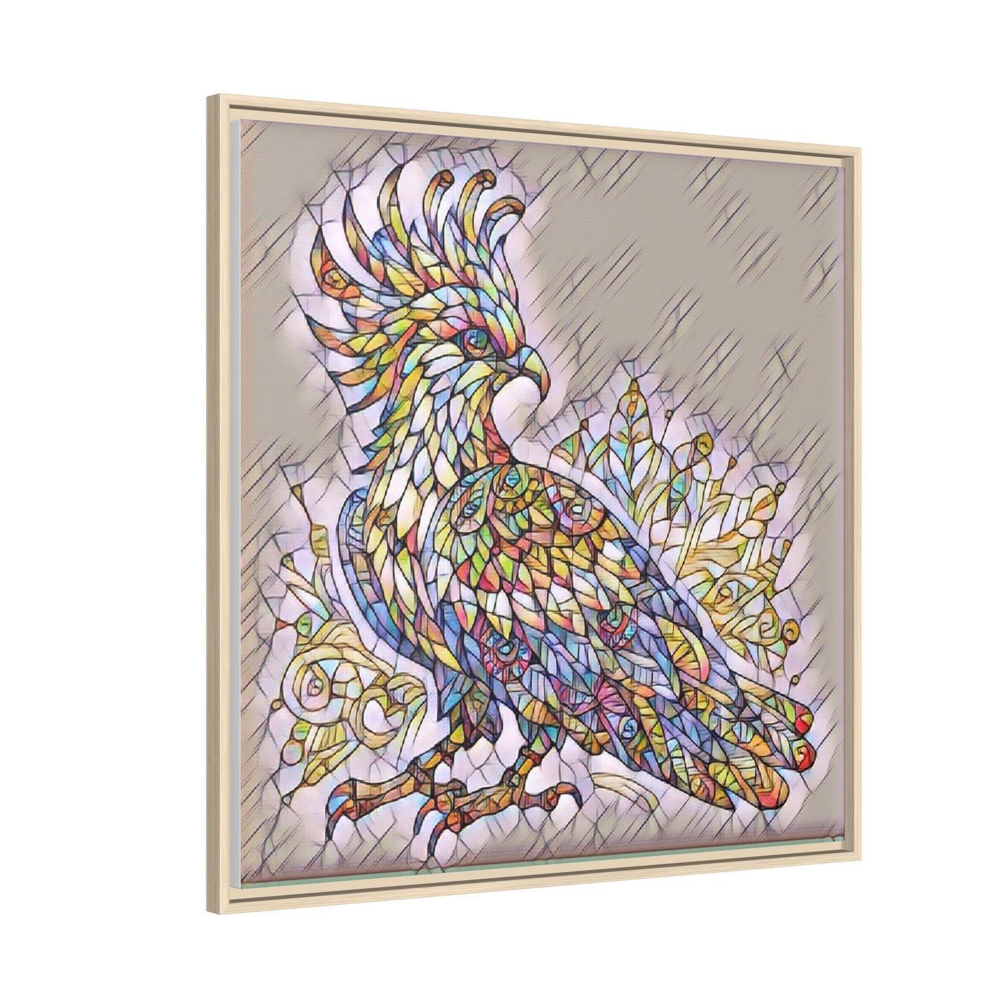 Colorful Stained-Glass Cockatoo Matte Framed Canvas