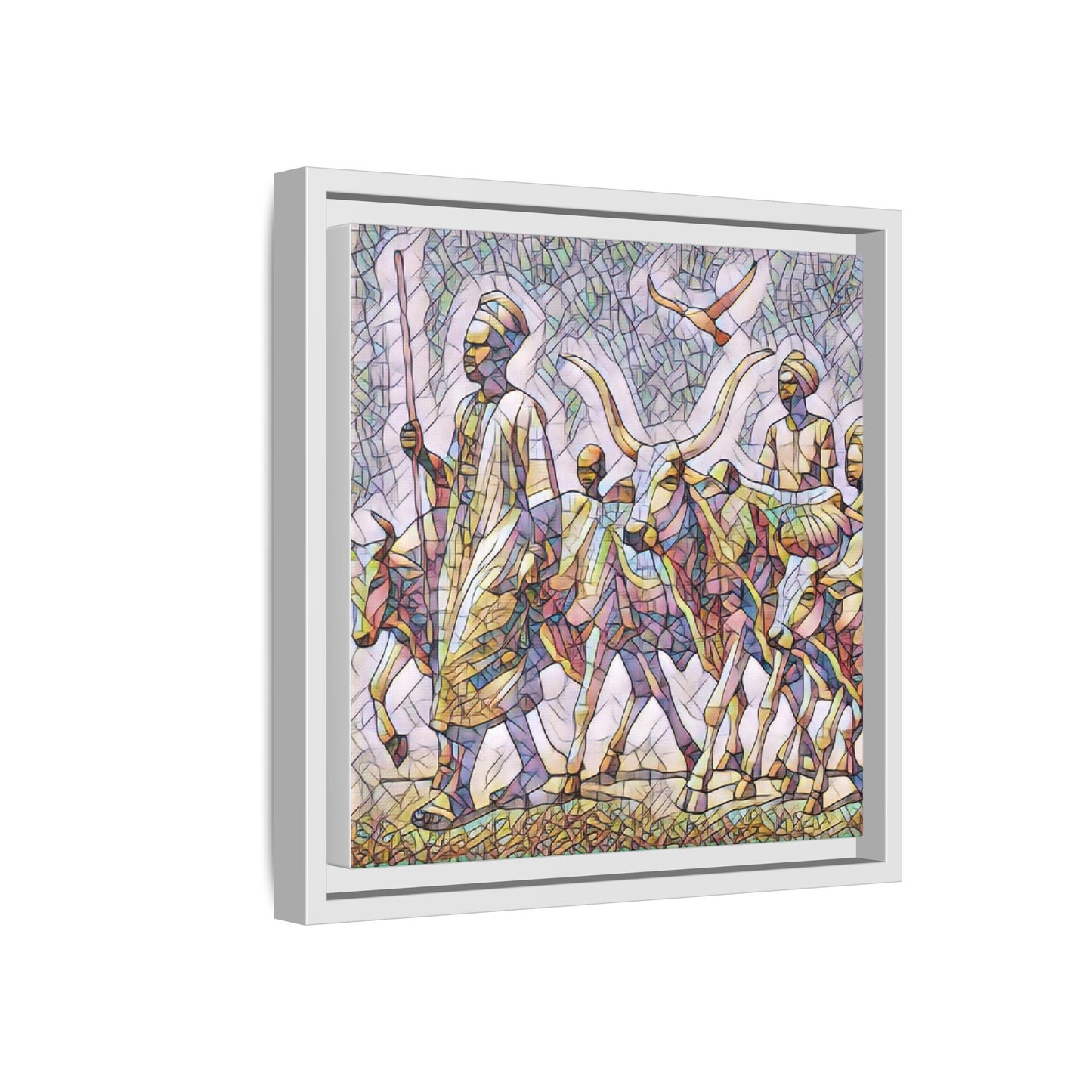 Framed Matte Canvas: Colorful African Herdsmen Art Print