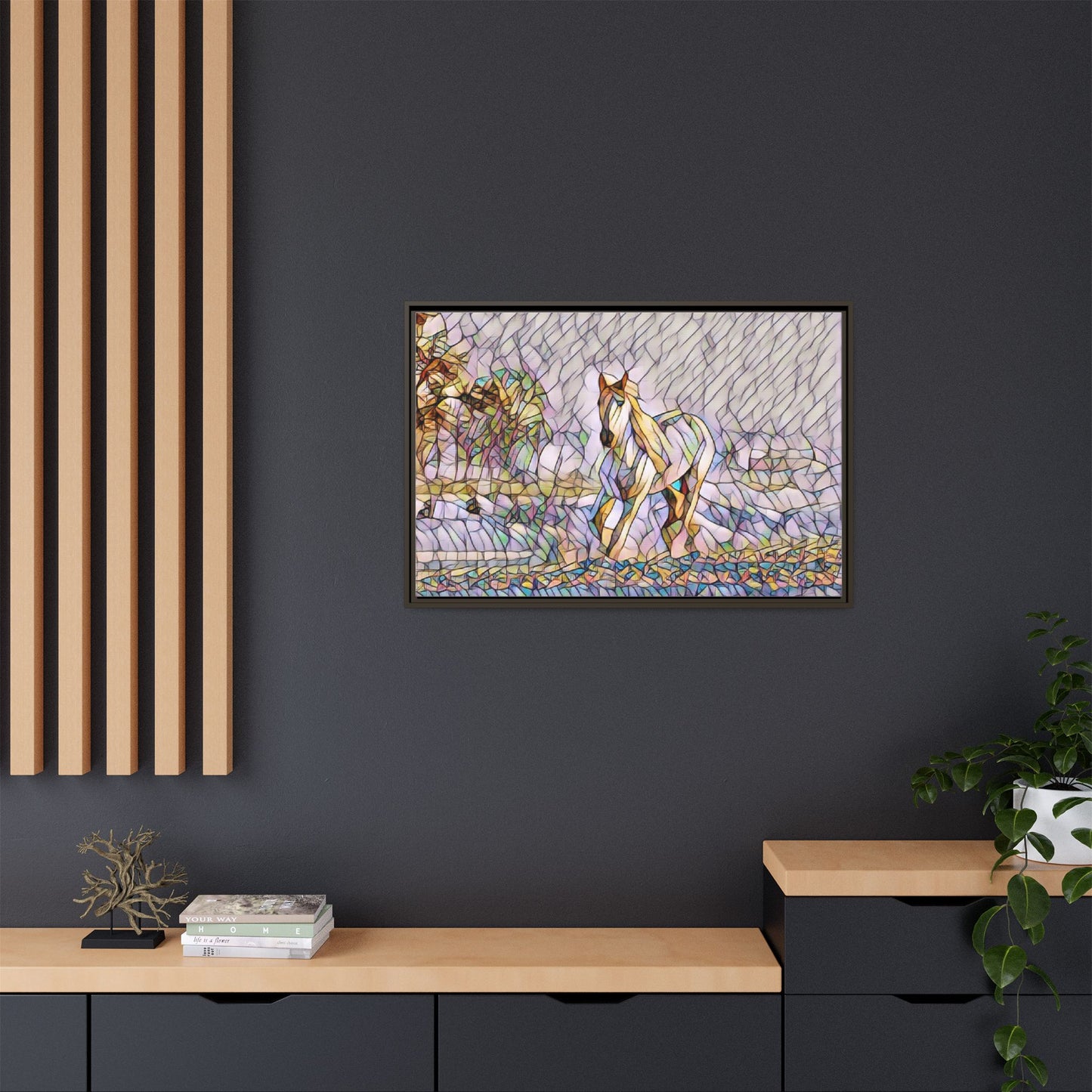 Abstract Stained-Glass Horse Matte Canvas Framed Wall Art