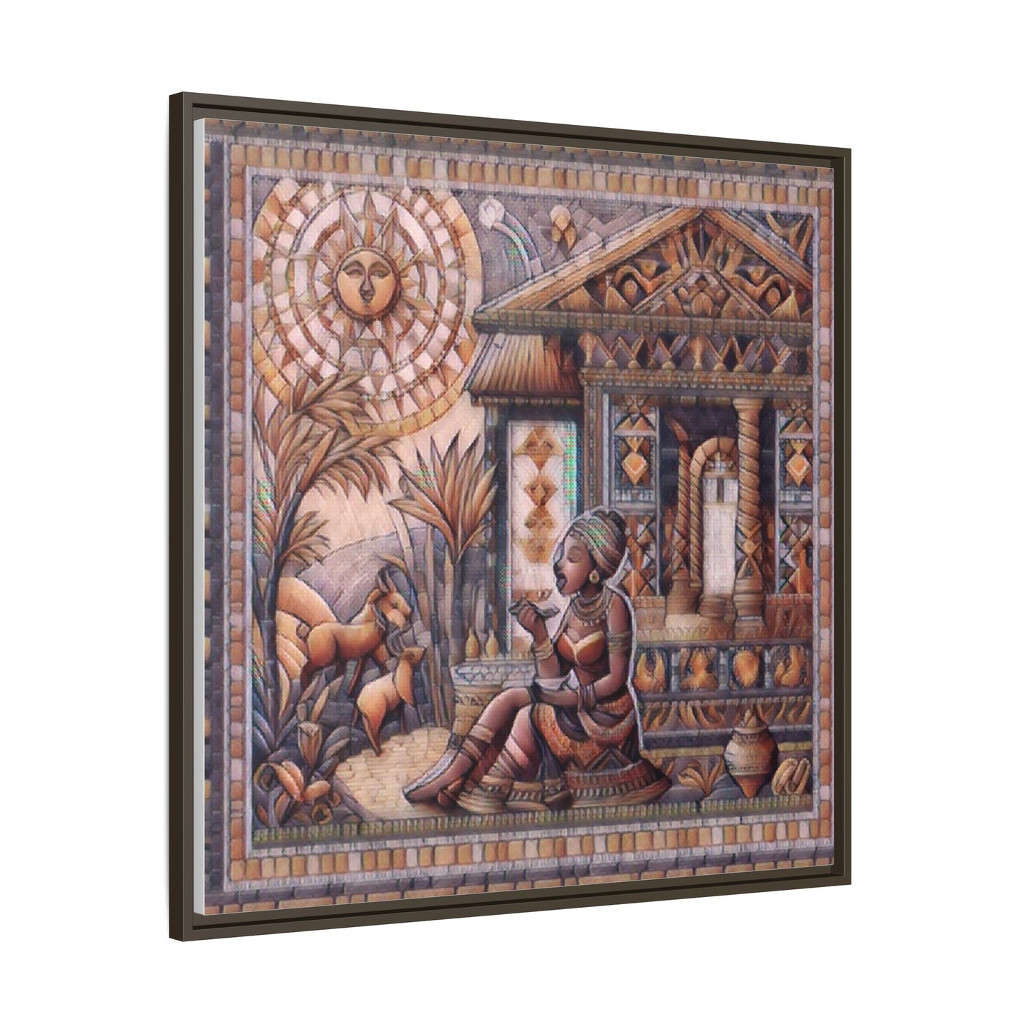 Egyptian Goddess Mosaic Framed Canvas Art — Colorful Ancient Ritual Wall Decor