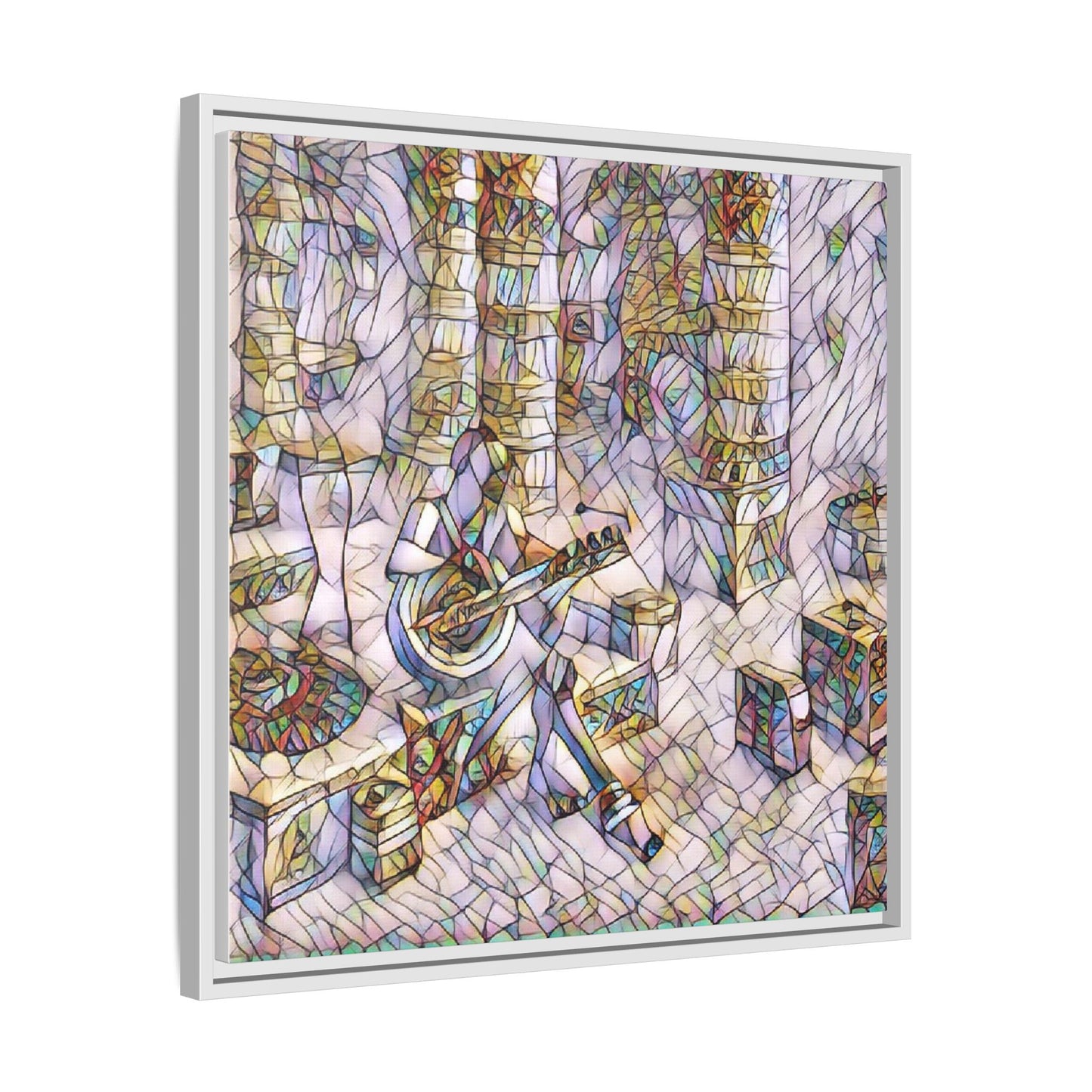 Framed Matte Canvas Art - Abstract Guitarist in Colorful Mosaic