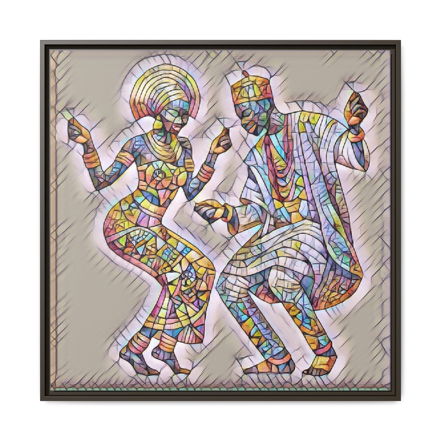 Afrobeat Dancers Framed Canvas Art — Colorful Mosaic African Dance Print