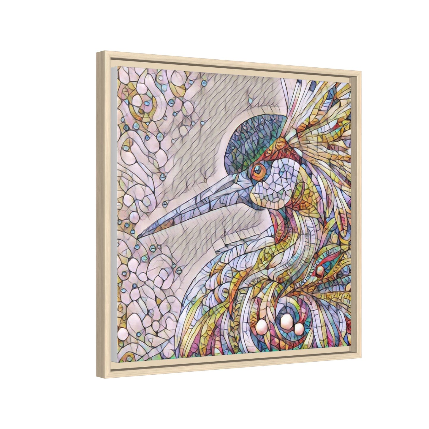 Colorful Stained-Glass Heron Matte Canvas Framed Wall Art
