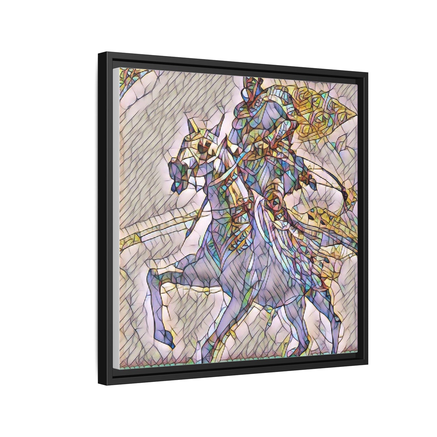 Framed Matte Canvas Art — Stained Glass Knight on Horse Fantasy Wall Decor