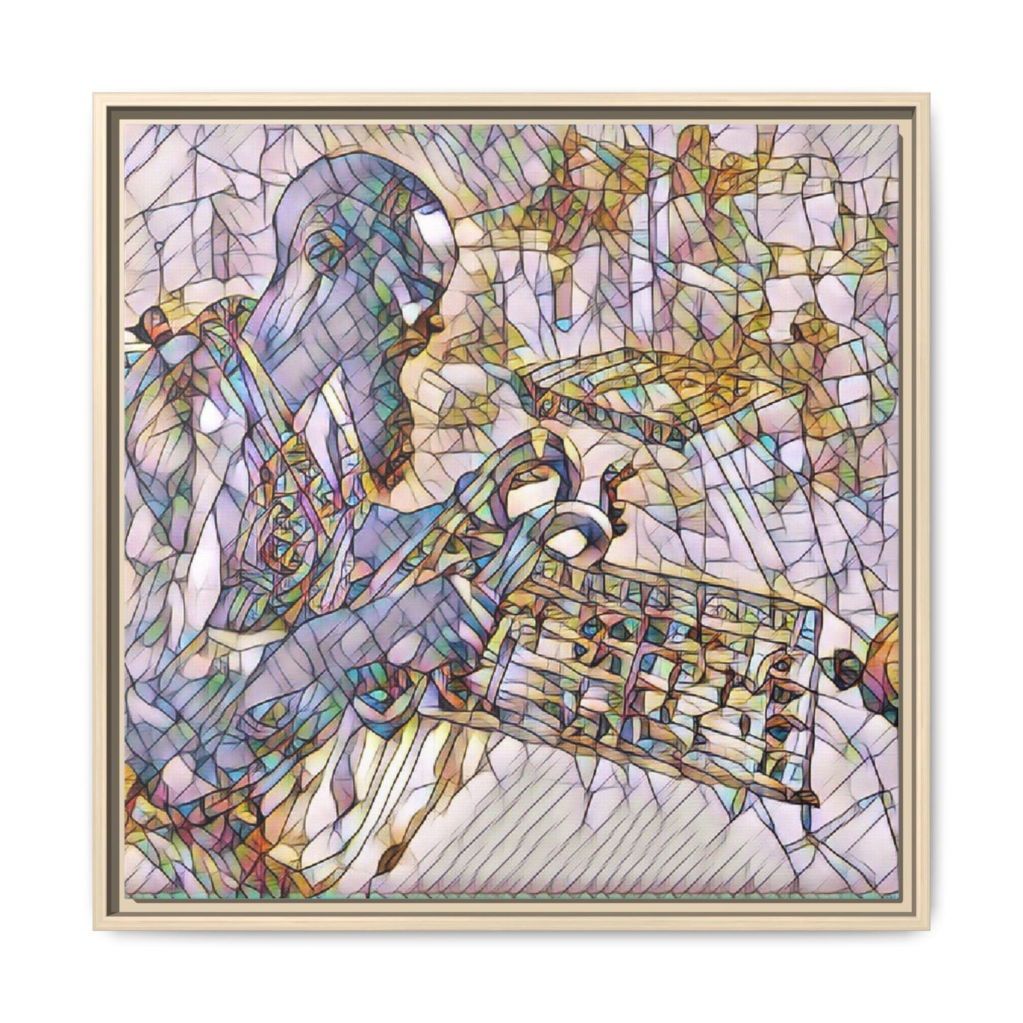 Framed Matte Canvas Art – Abstract Musician with Keyboard (Multi-Color)