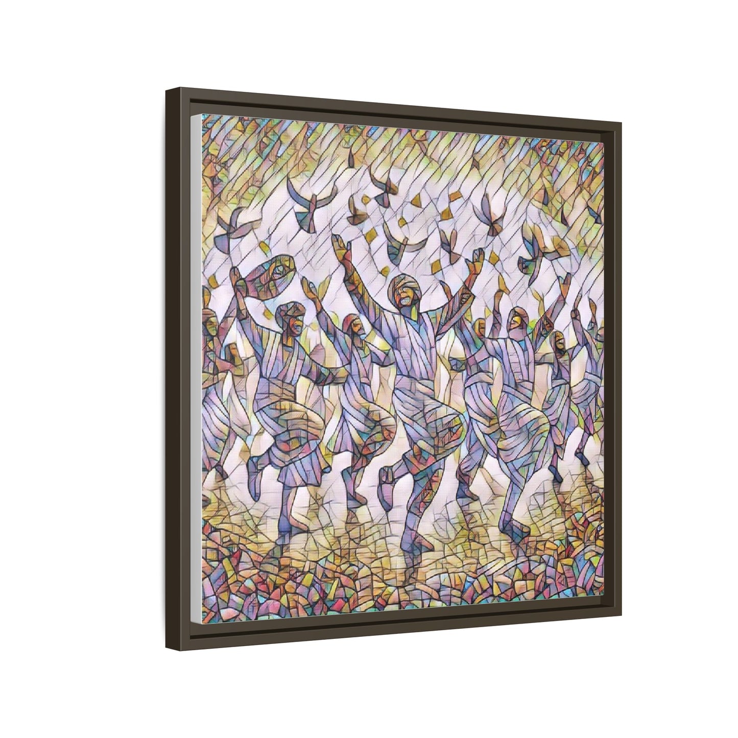 Framed Canvas Art - Joyful Dancers with Doves (Multicolor)
