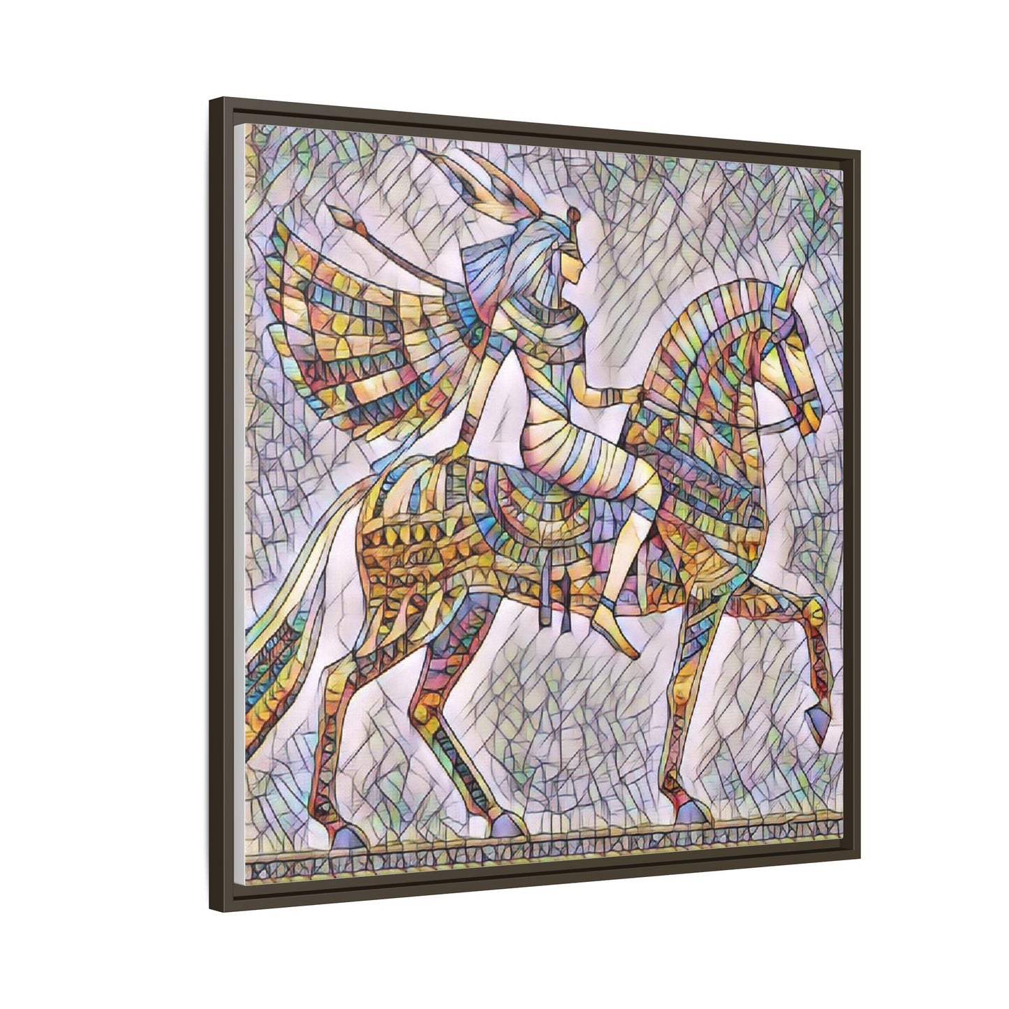 Stained-Glass Style Egyptian Horseman Framed Canvas Print