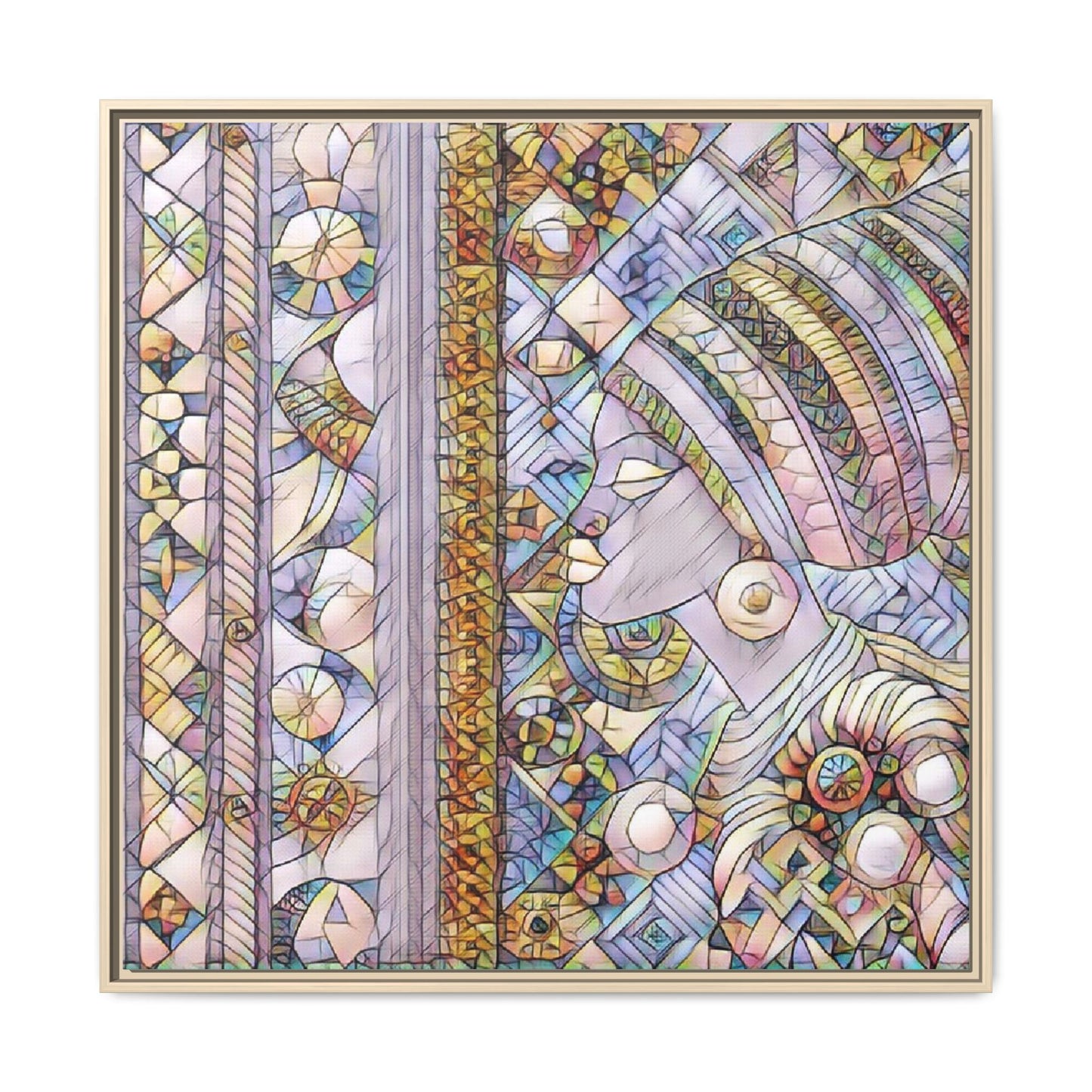 Afrocentric Stained-Glass Portrait Matte Framed Canvas