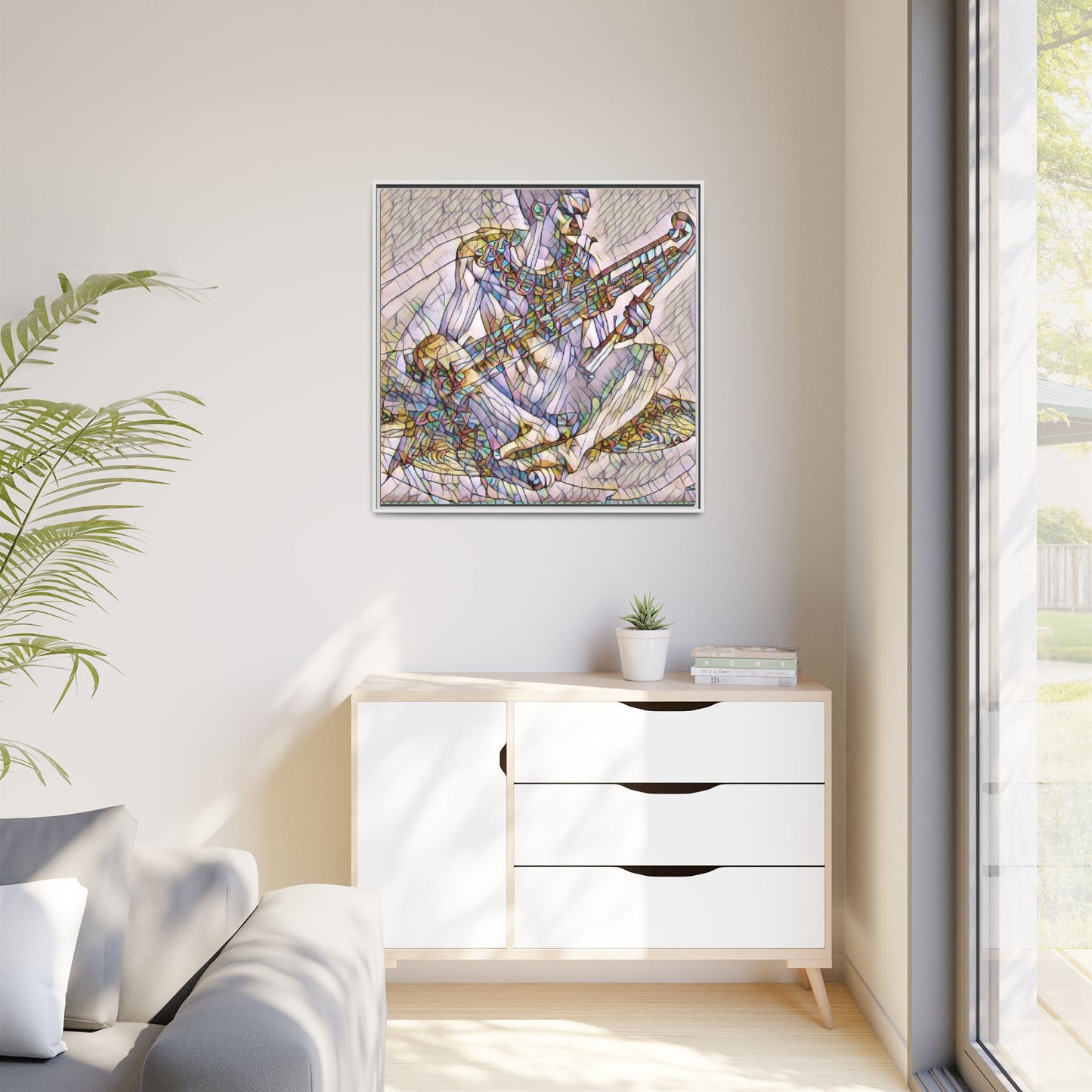 Framed Abstract Musician Canvas Art — Multicolor Modern Wall Decor