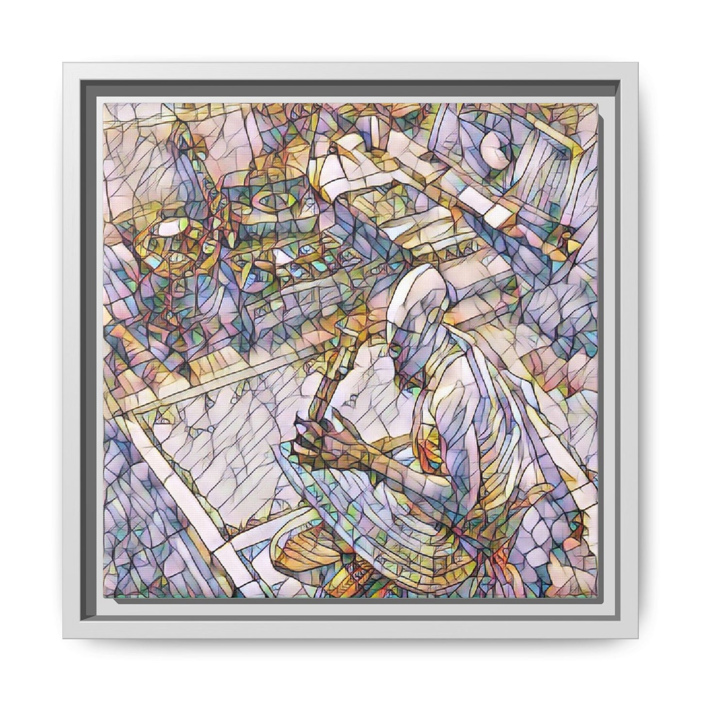 Stained-Glass DJ Matte Canvas Print (Framed) — Colorful Music Room Wall Art