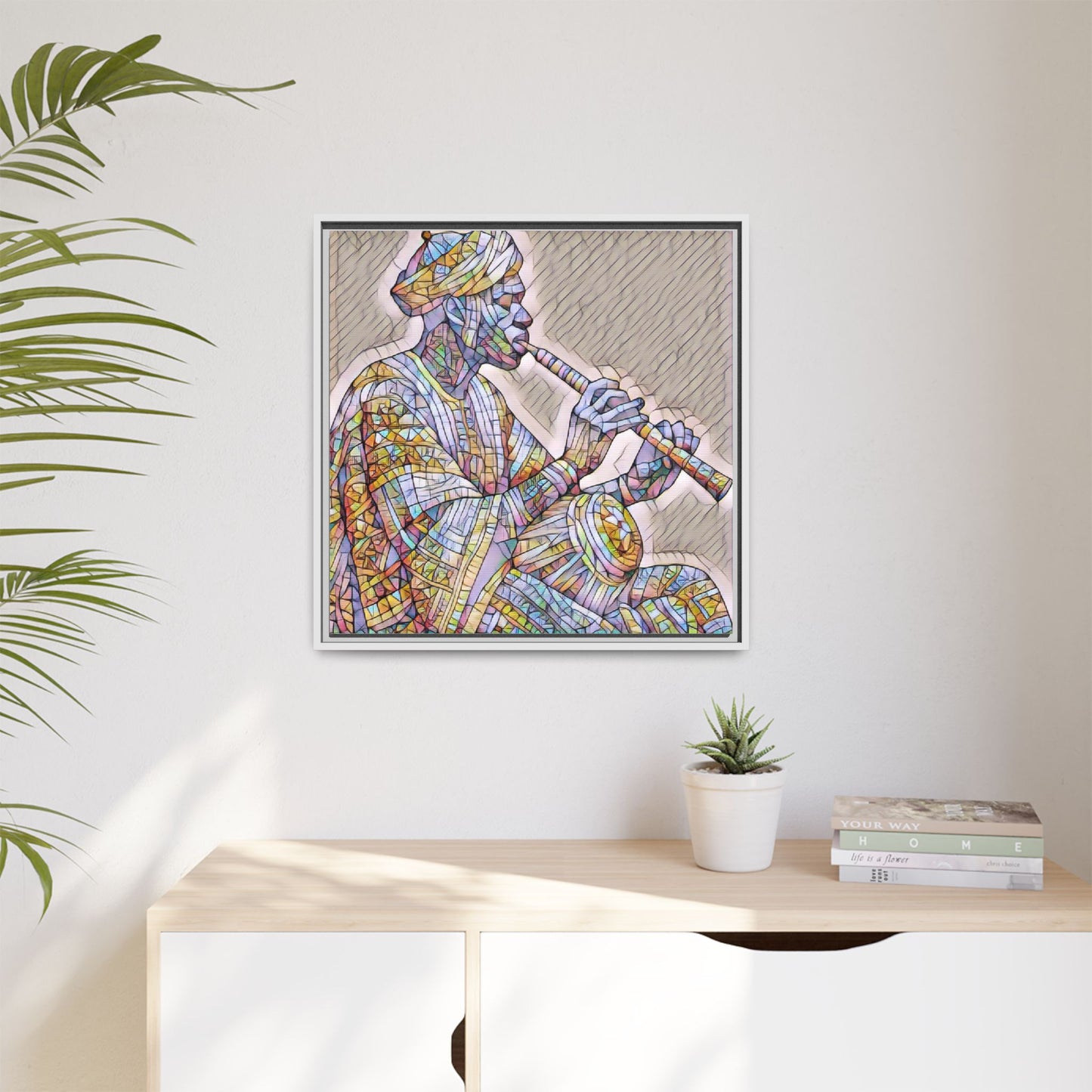 Framed Canvas Art — Colorful Middle Eastern Flute Player Print