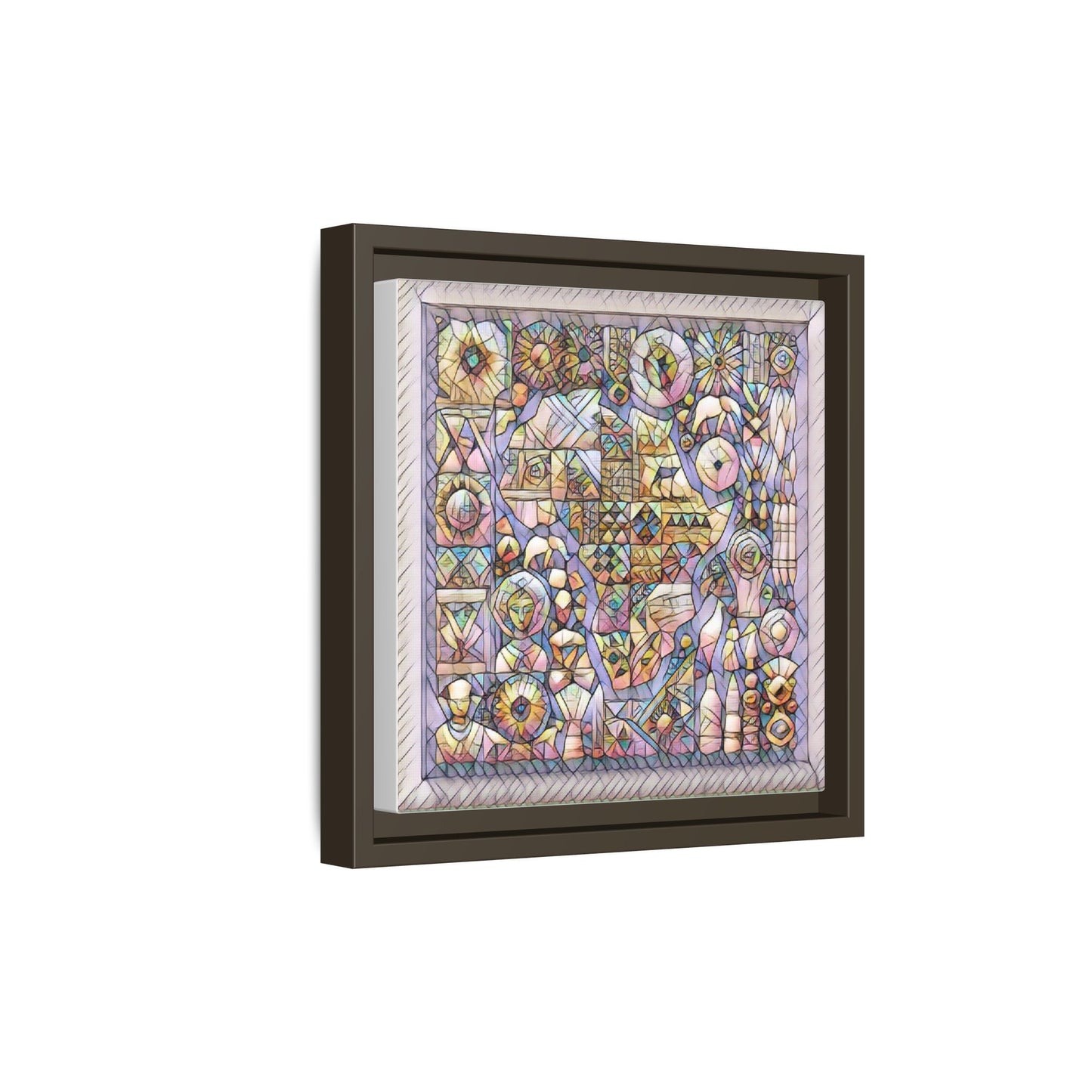 Framed Abstract Mosaic Matte Canvas Art — Pastel Geometric Wall Decor