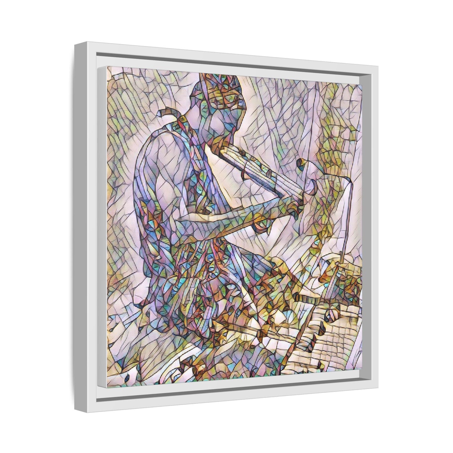 Abstract Violinist Matte Framed Canvas – Colorful Musical Art Print