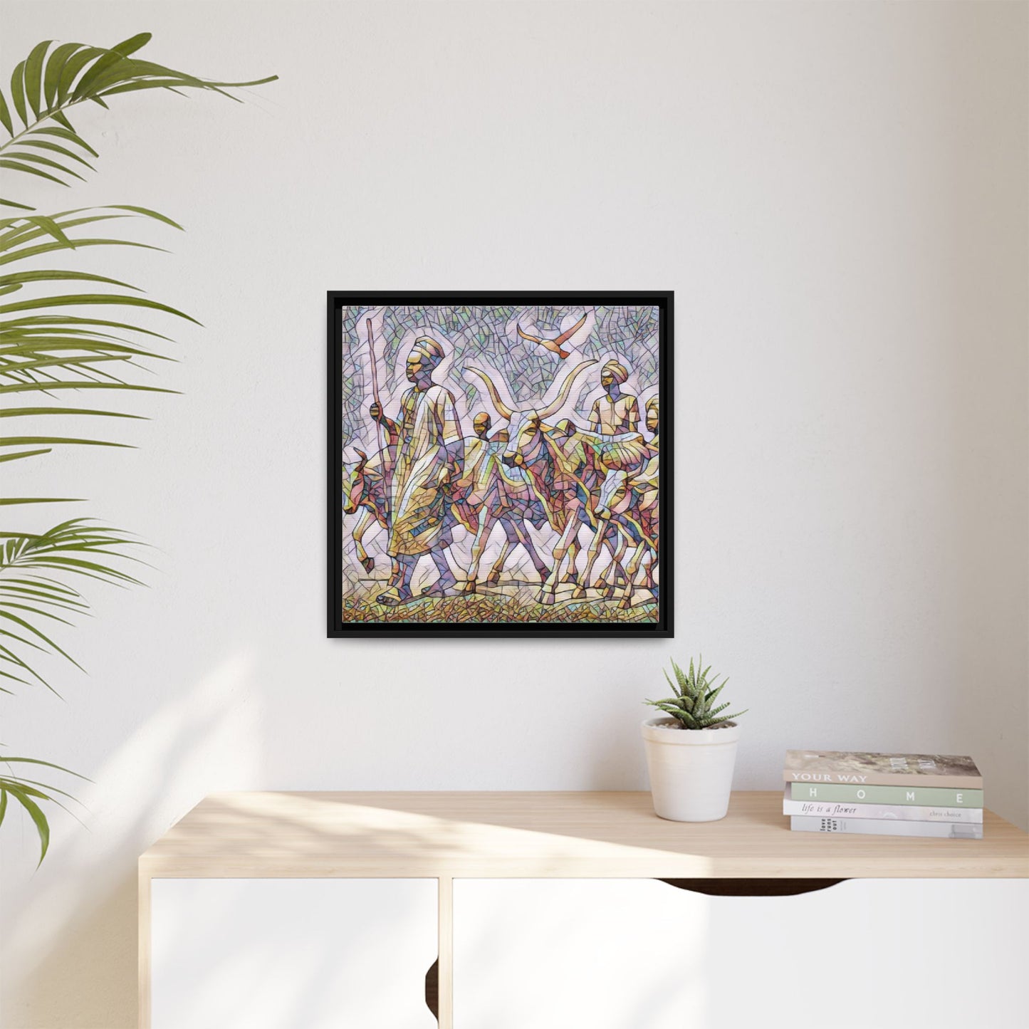 Framed Matte Canvas: Colorful African Herdsmen Art Print