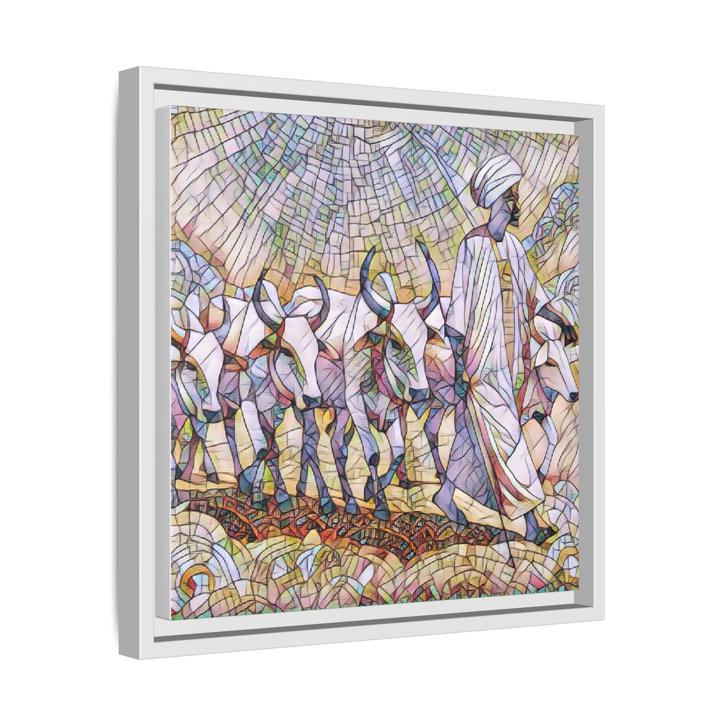 Framed Matte Canvas Art — African Herdsman Mosaic Print