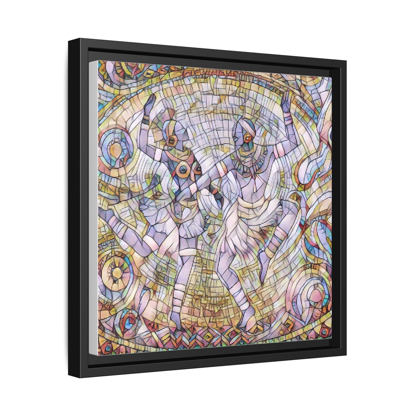 Abstract Dancers Matte Framed Canvas Wall Art — Multi‑Color Stained Glass Style
