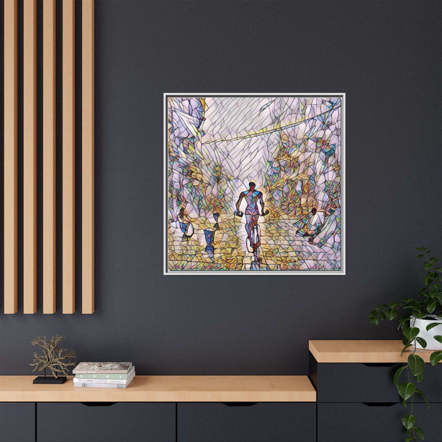 Cyclist Stained-Glass Matte Canvas Framed Wall Art