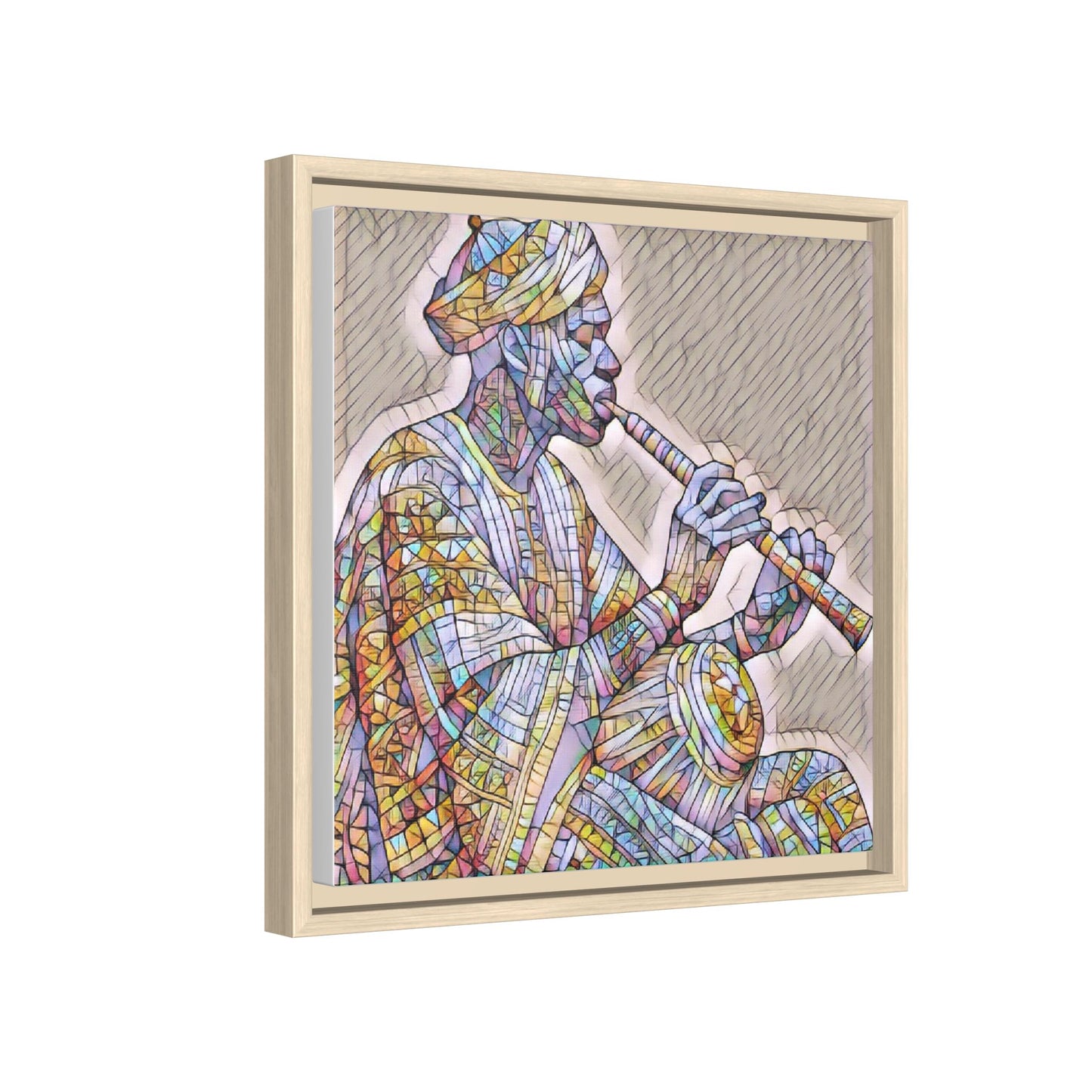 Framed Canvas Art — Colorful Middle Eastern Flute Player Print